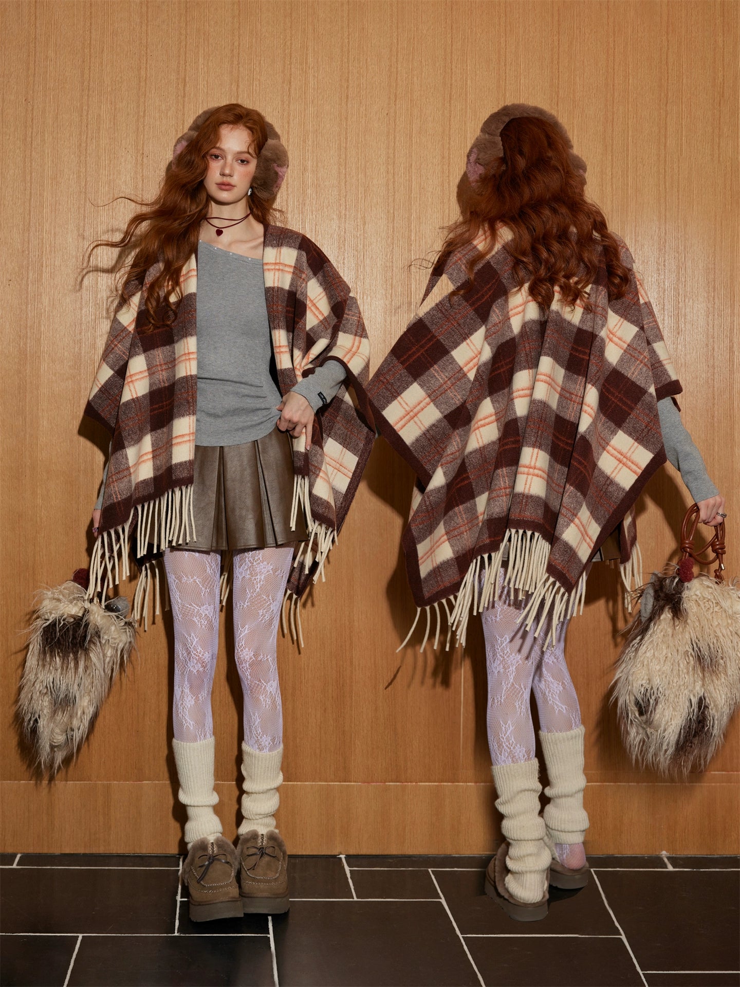 Plaid Fringed Wool Scarves