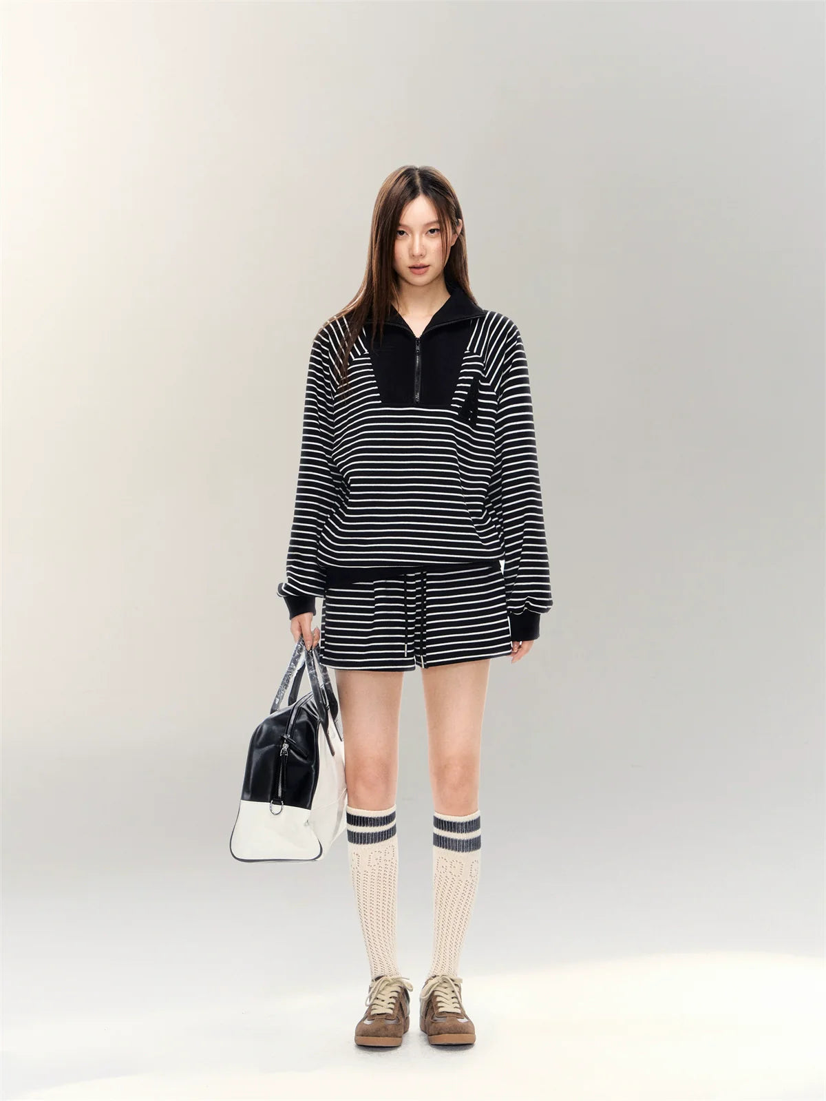 Striped Embroidered Sweatshirt & Shorts Set