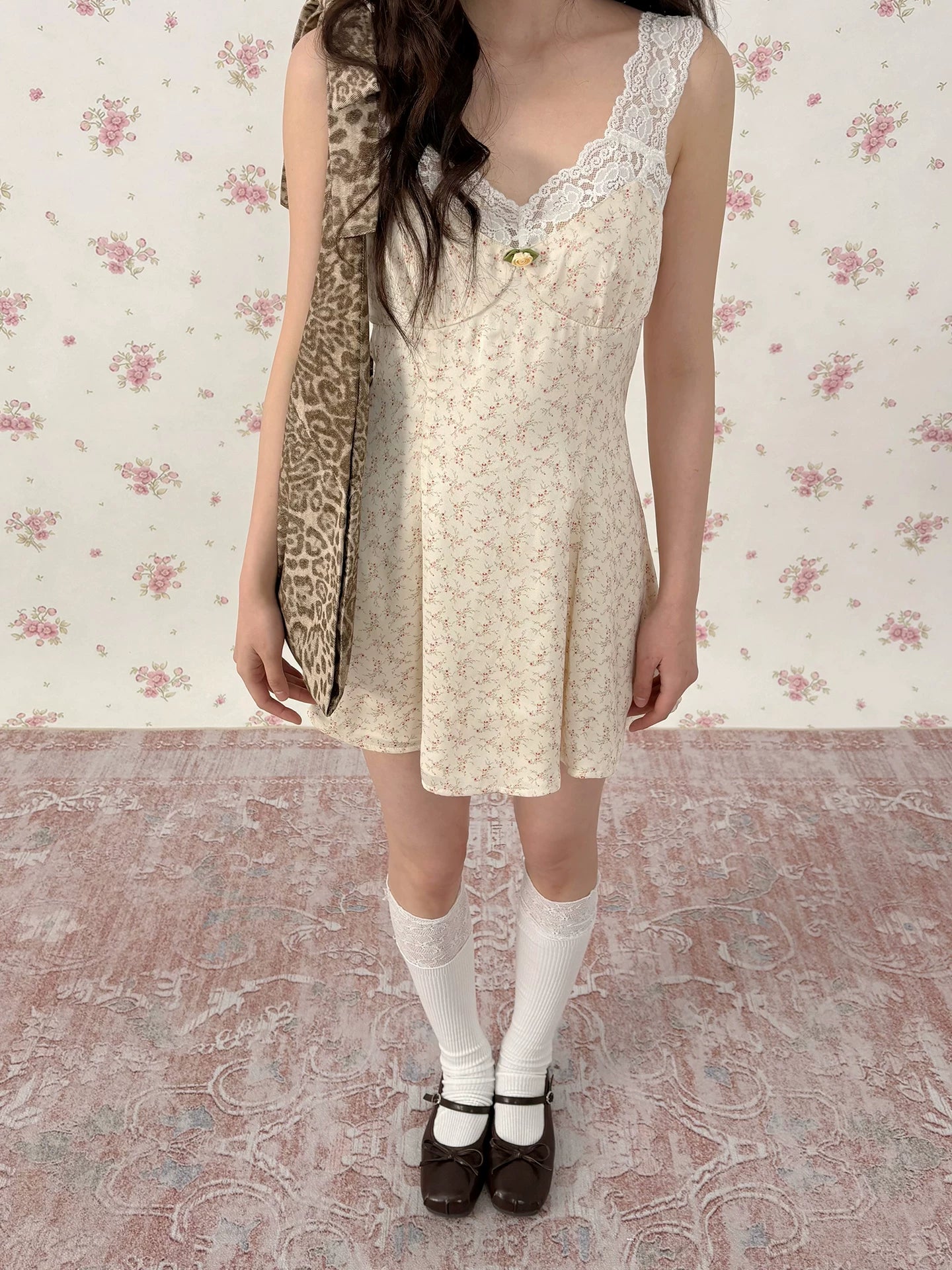 Floral Leopard Lace Slip Dress