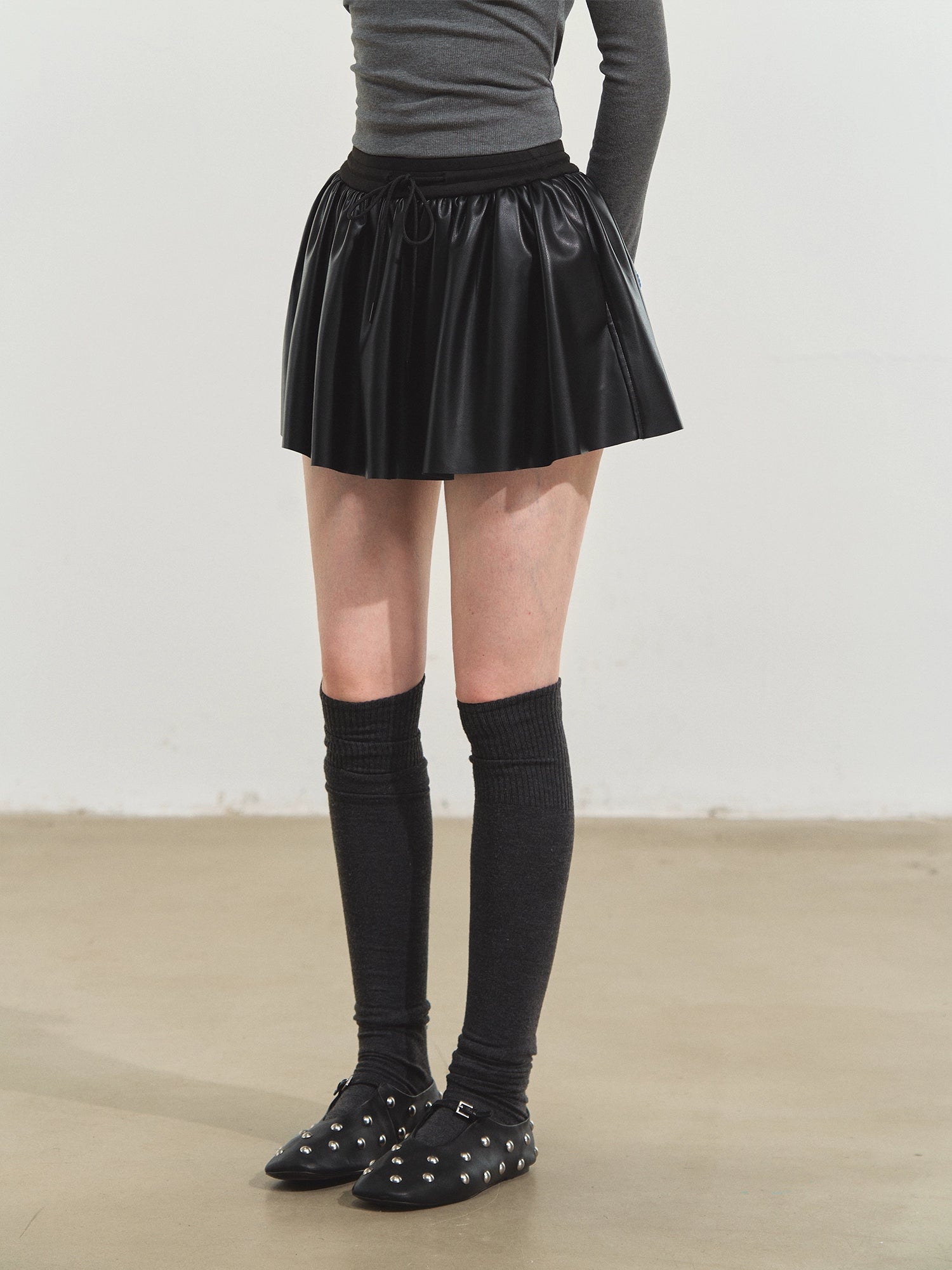 Black Classic PU Flared Skirt