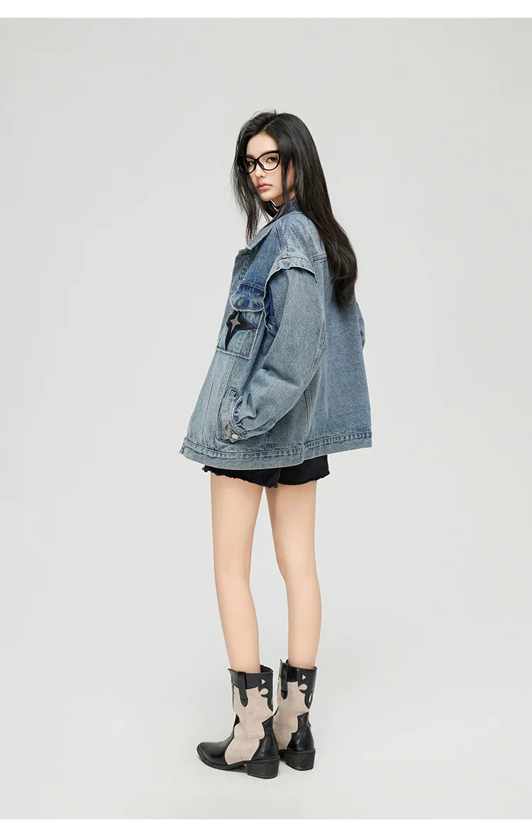 Washed Turn-down Collar Denim Jacket