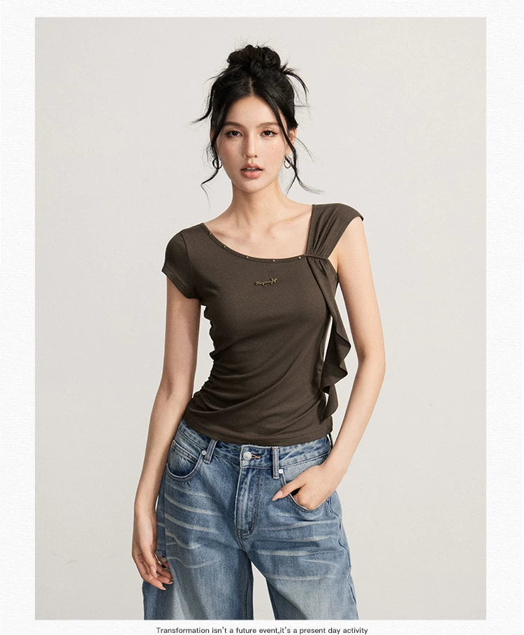 Asymmetric Draped Slim T-Shirt