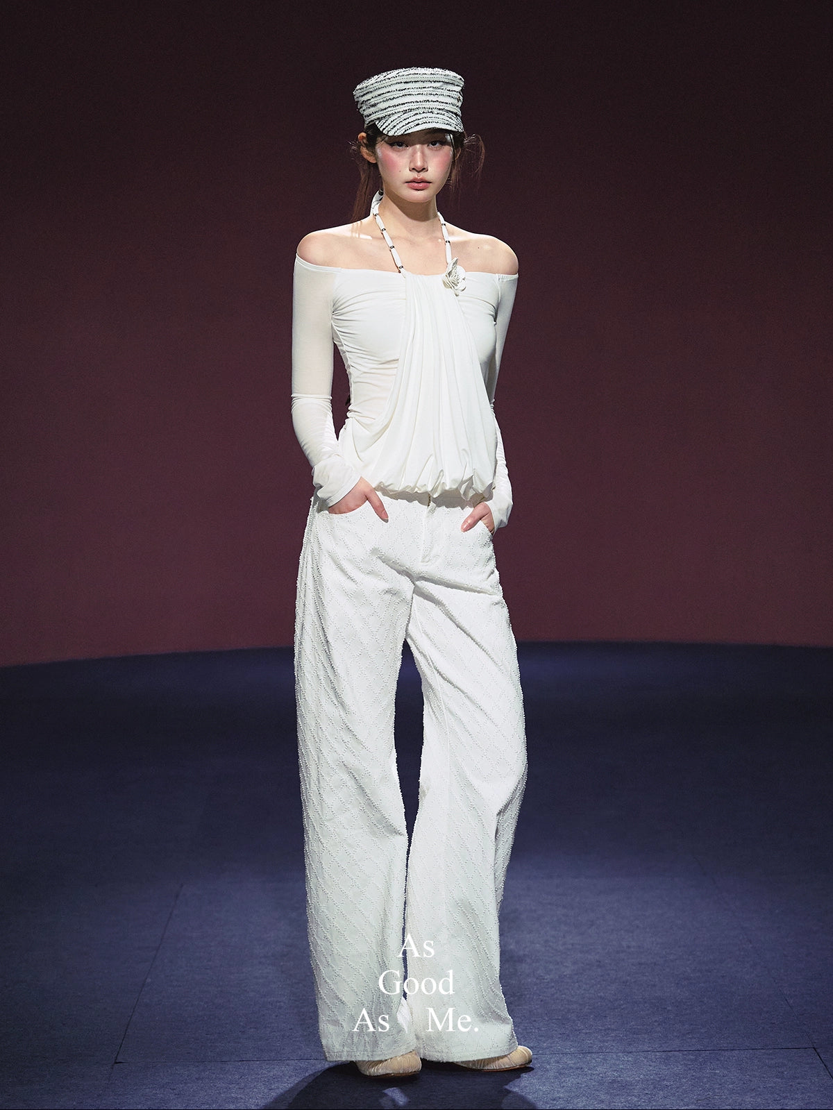 Double-Button Diamond Check Straight-Leg Pants