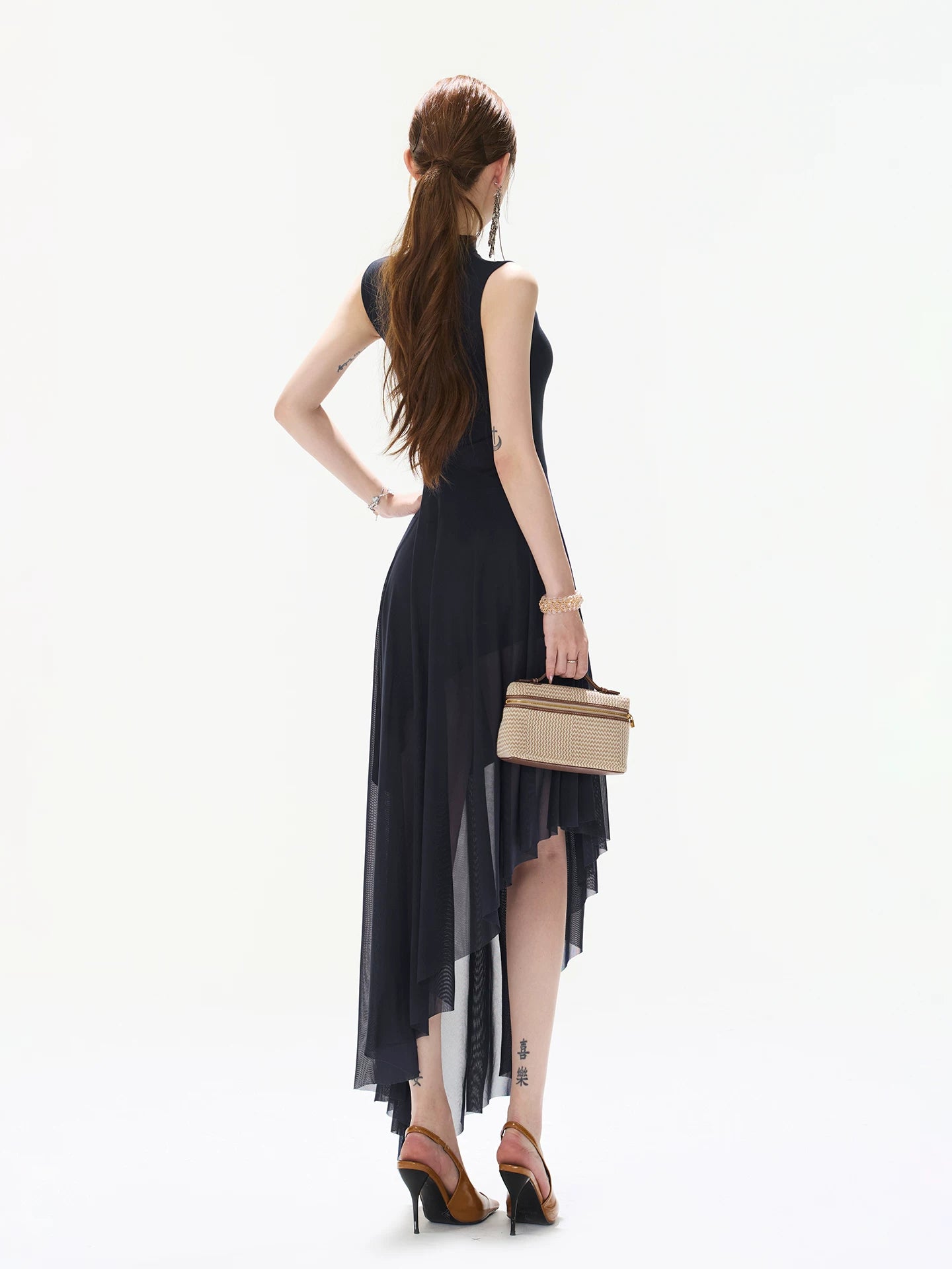 Navy Asymmetric Mock Neck Dress