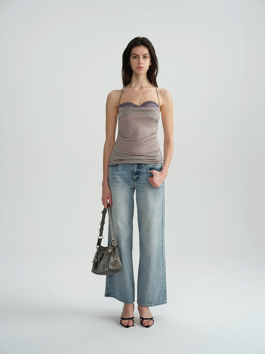 Purple Ruched Design Cami Top