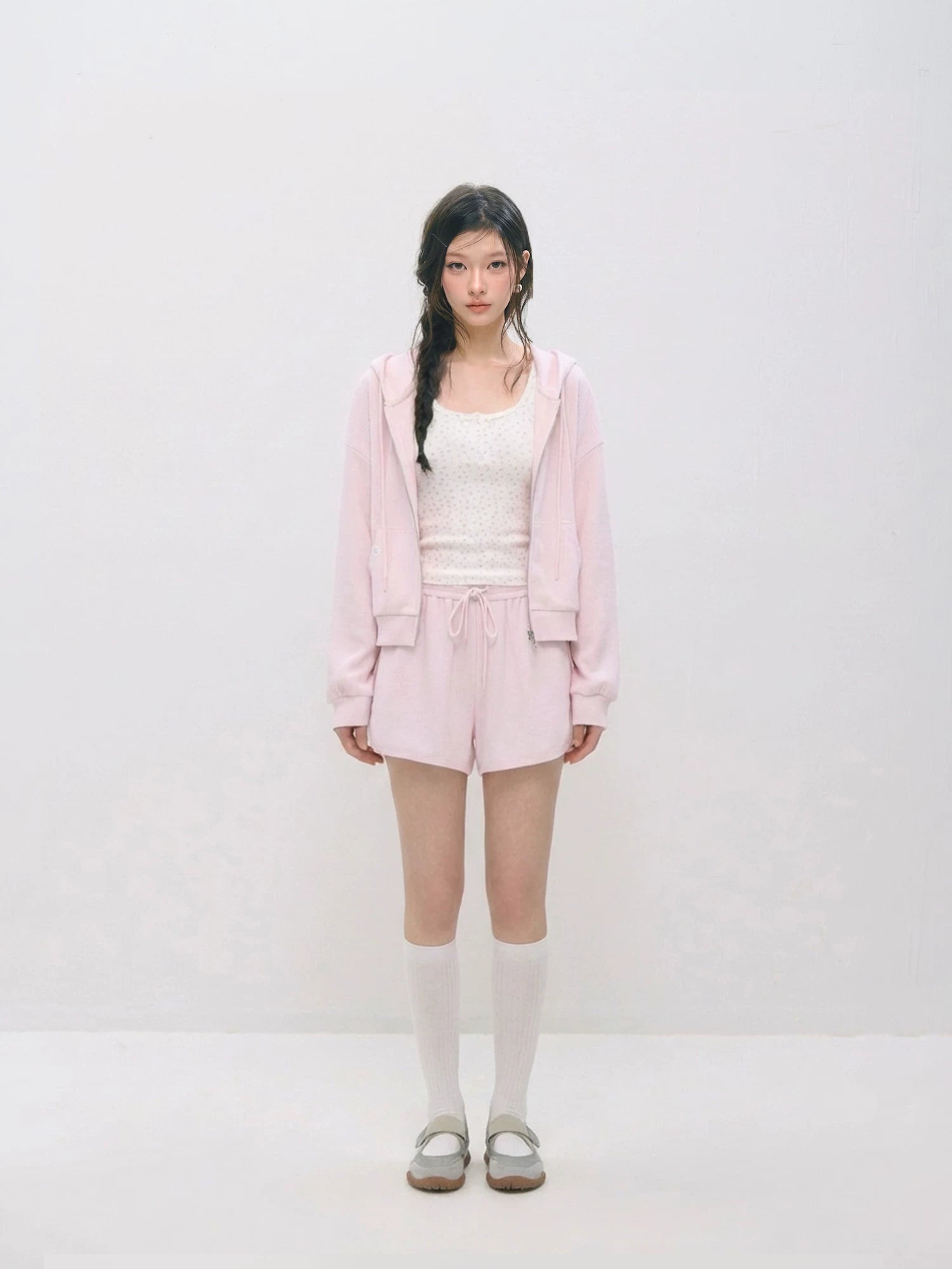 Waffle Hoodie Shorts Vest Set