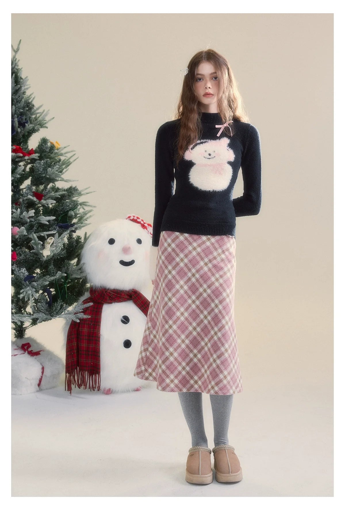 Pink Plaid Bodycon Skirt