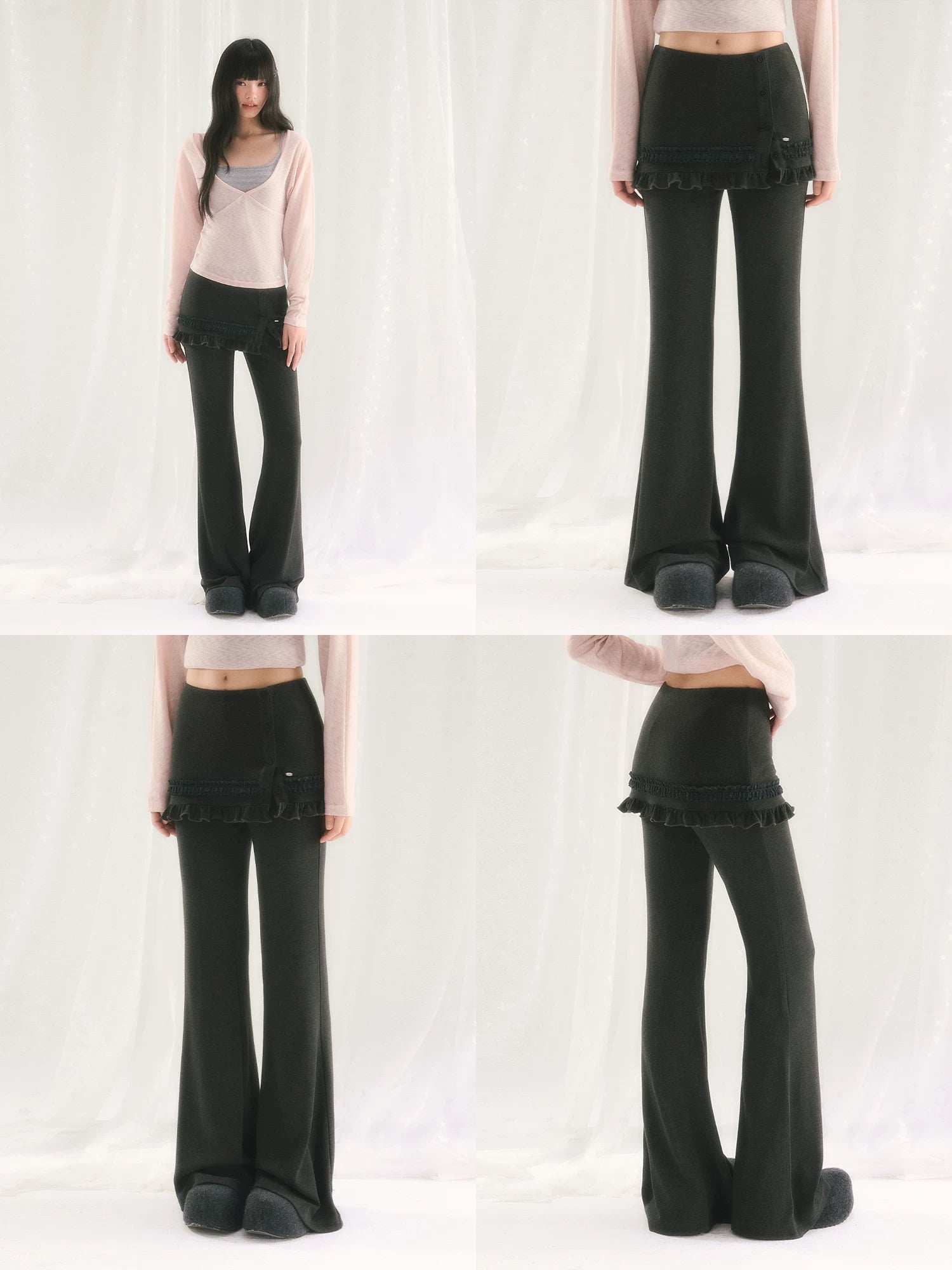 Gray Layered Flare Pants