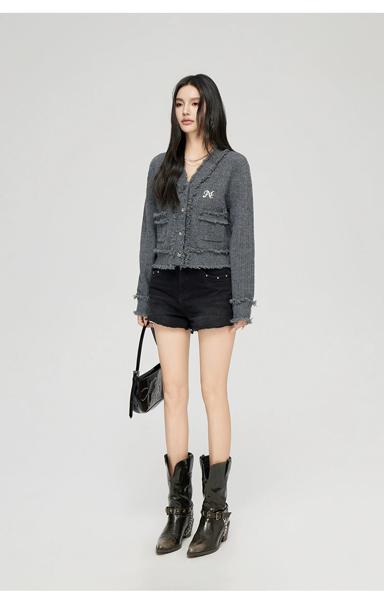 Milk Yellow & Gray V-Neck Knit Cardigan