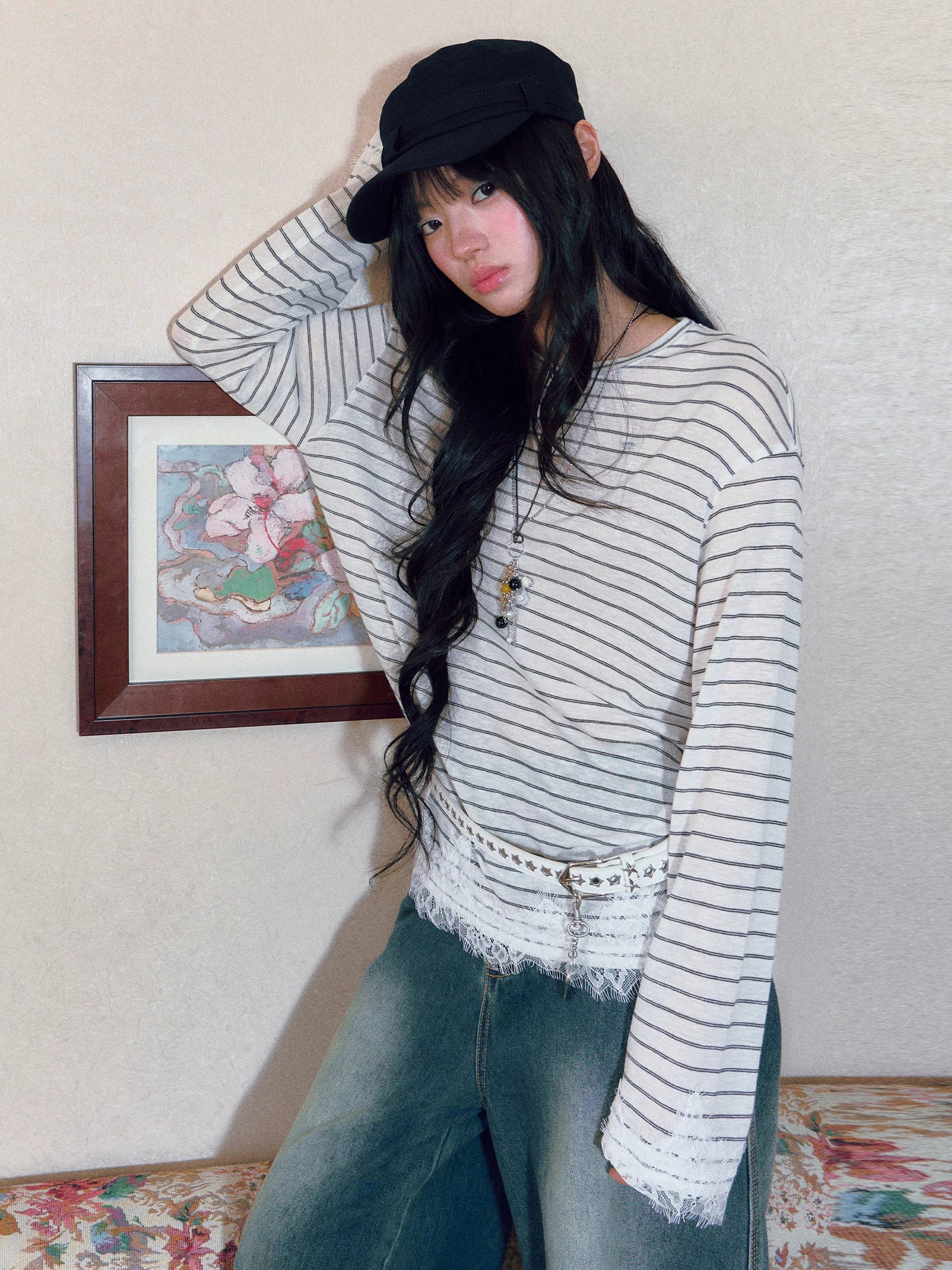 Striped Lace Trim Tee