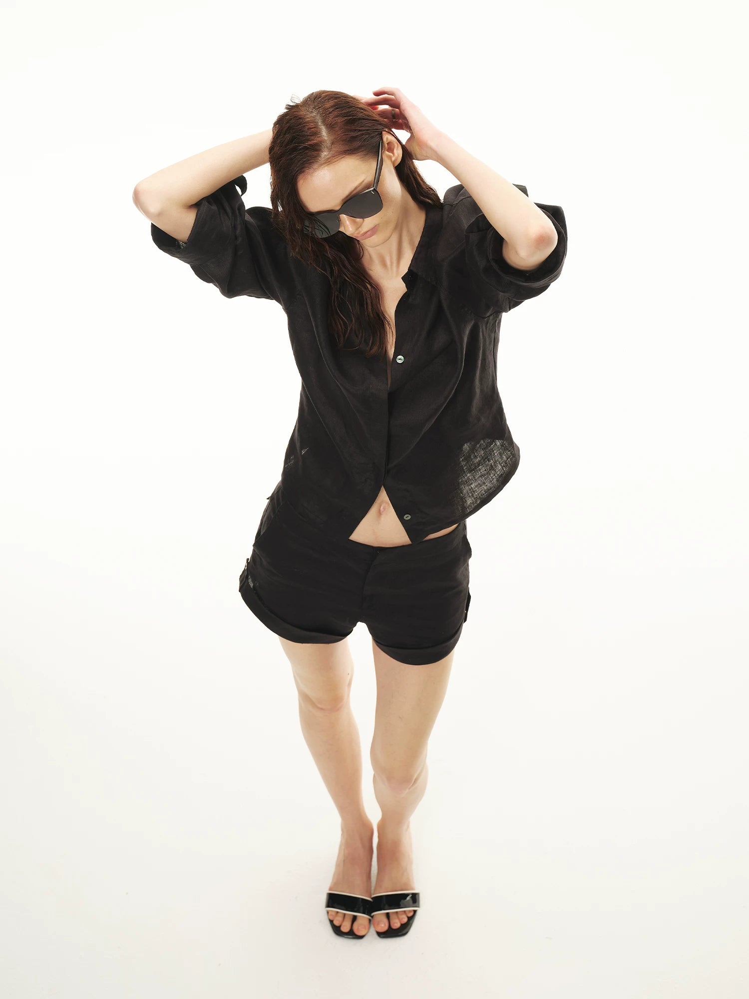 Linen Waist-Cinched Shirt Set