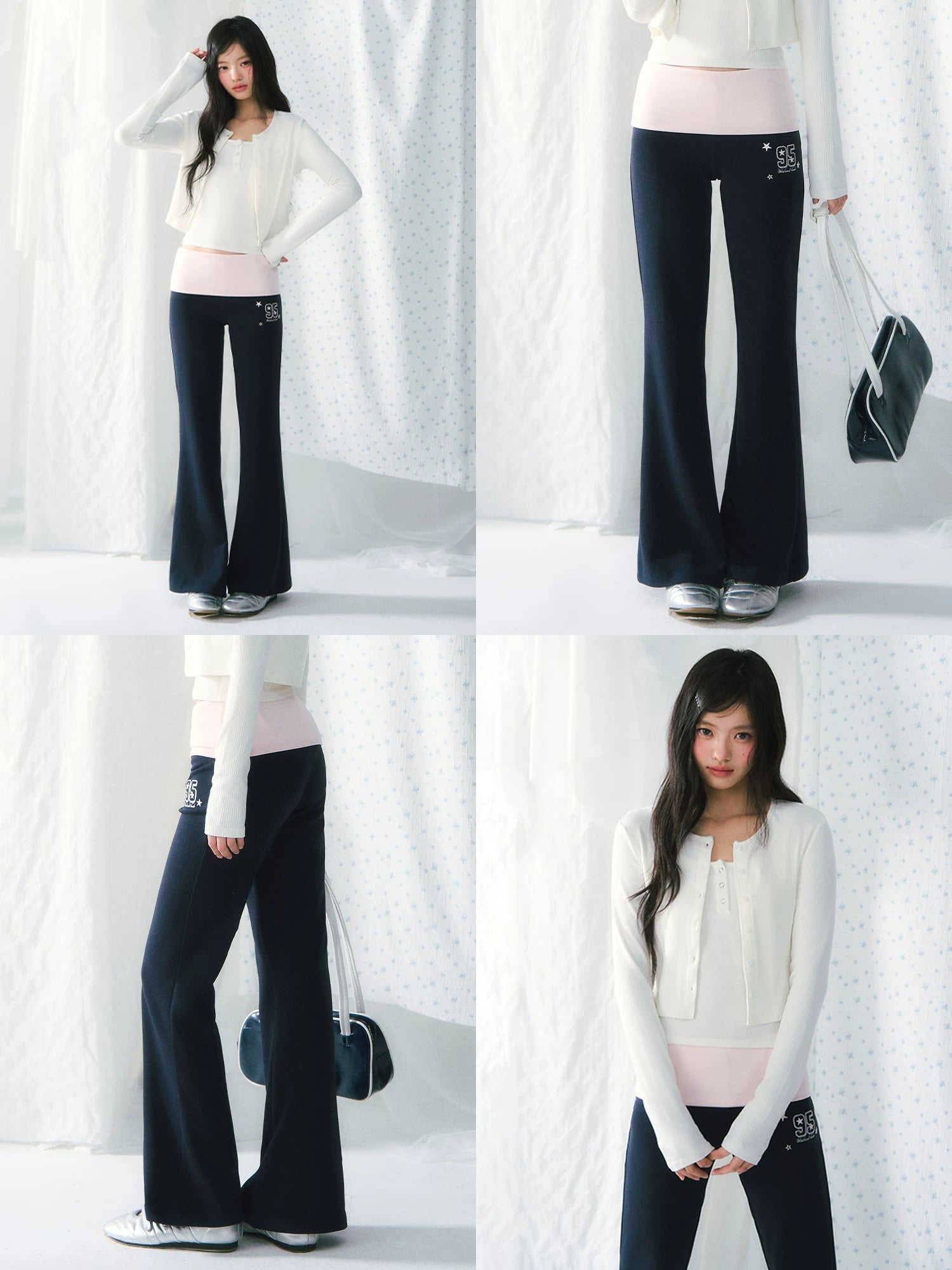 Contrast Waist Flared Pants