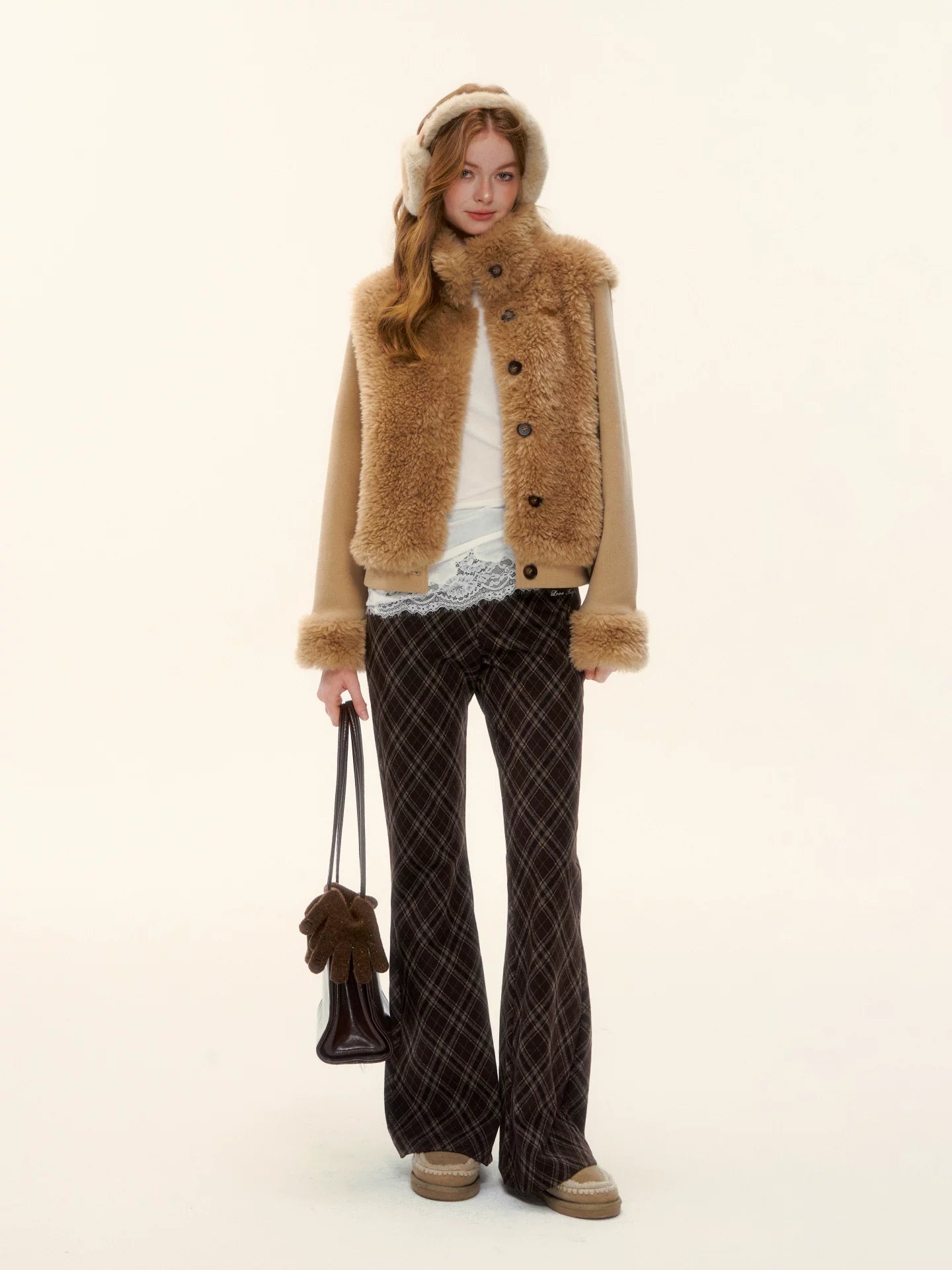 Plaid Embroidery Flared Pants