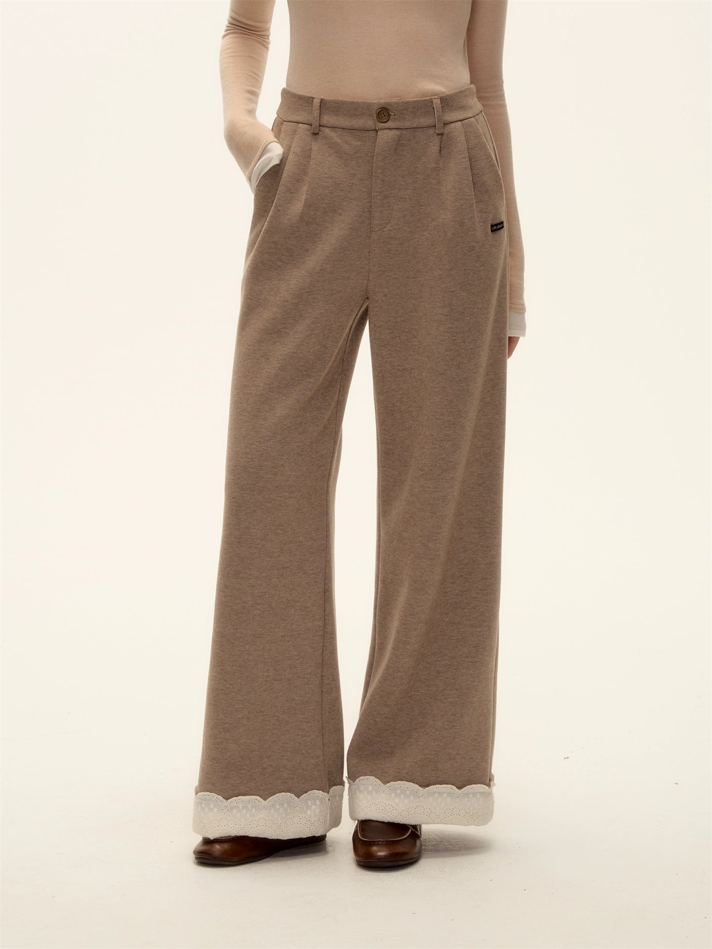 Wool Embroidered Trim Pants
