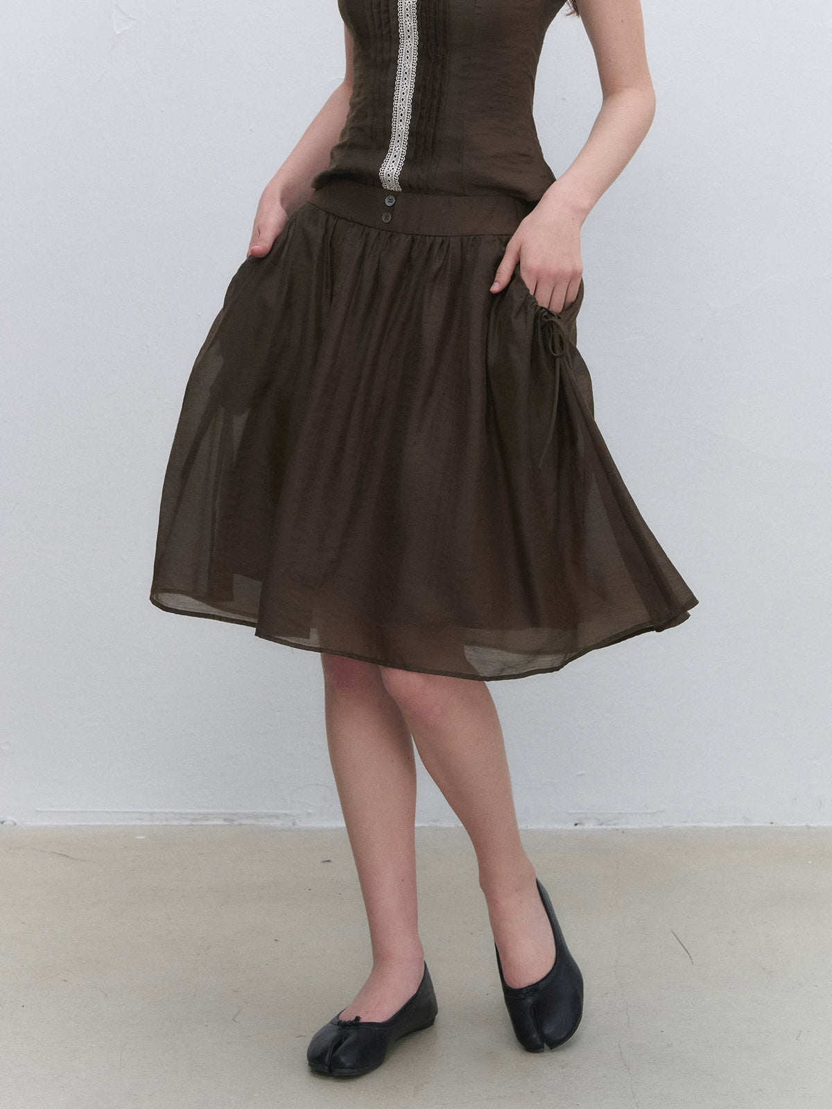 Lyocell Tie Blouse & Skirt Set