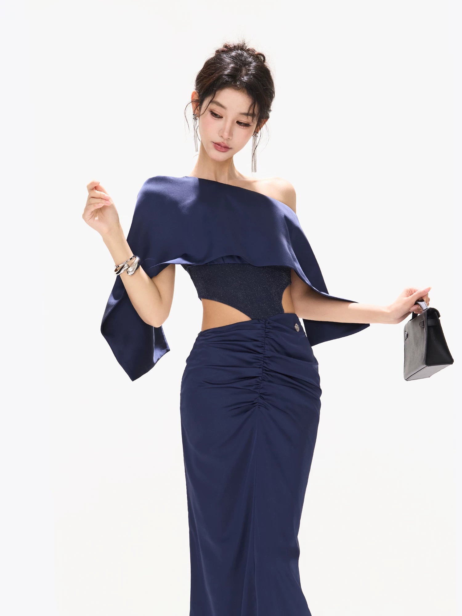 Asymmetrical Satin Maxi Dress
