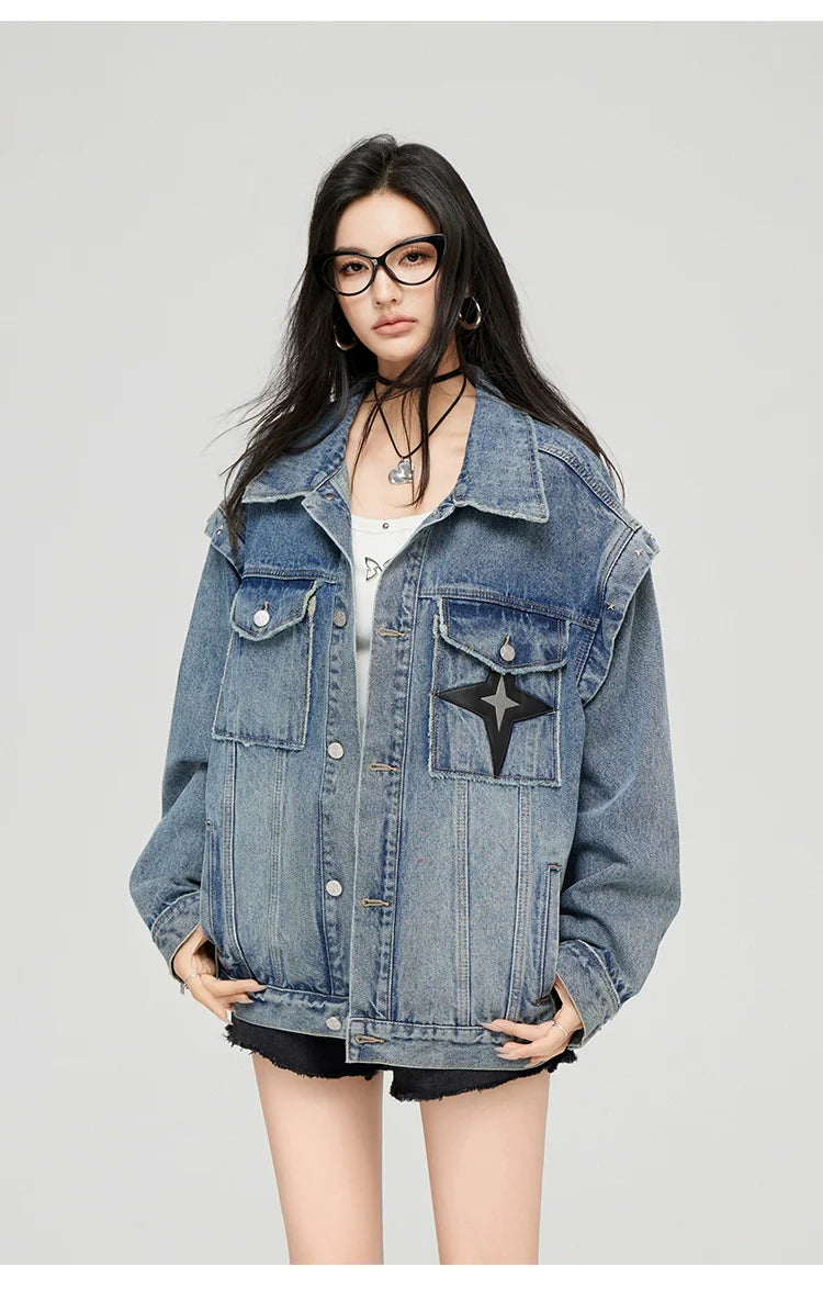 Washed Turn-down Collar Denim Jacket