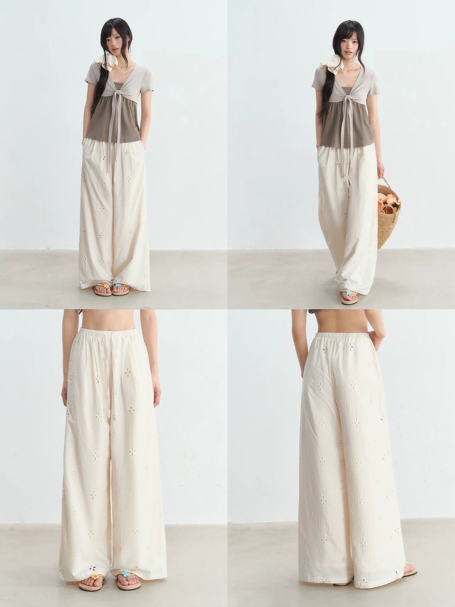 Cut-out Embroidered Casual Pants