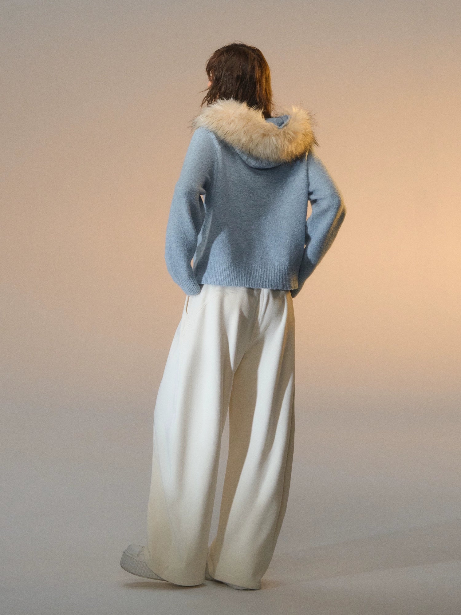 Detachable Fur Collar Fleece Hooded Cardigan