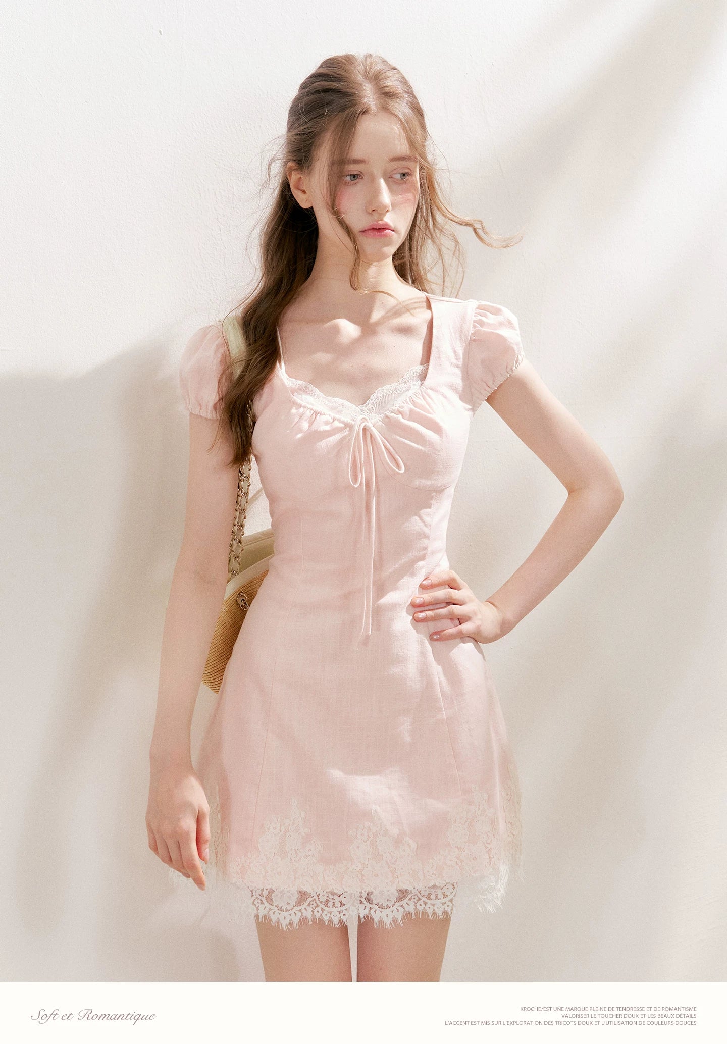 Pink Lace Trim Mini Dress