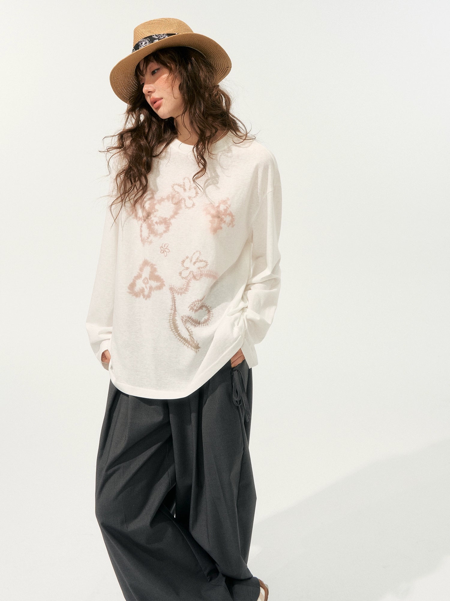 Color-Block Crew Neck Base Long-Sleeve T-Shirt