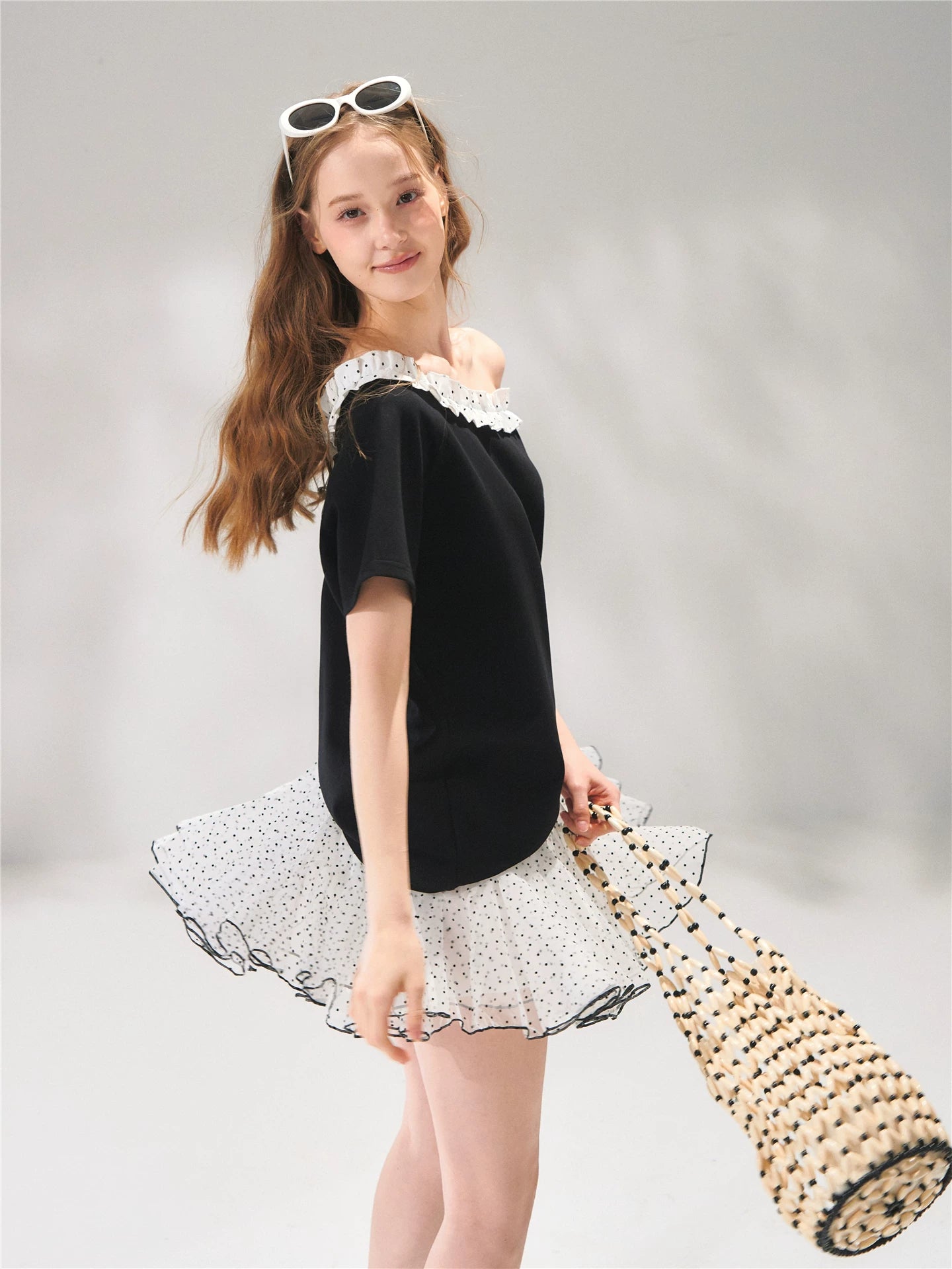 Polka Dot Mesh Mini Skirt