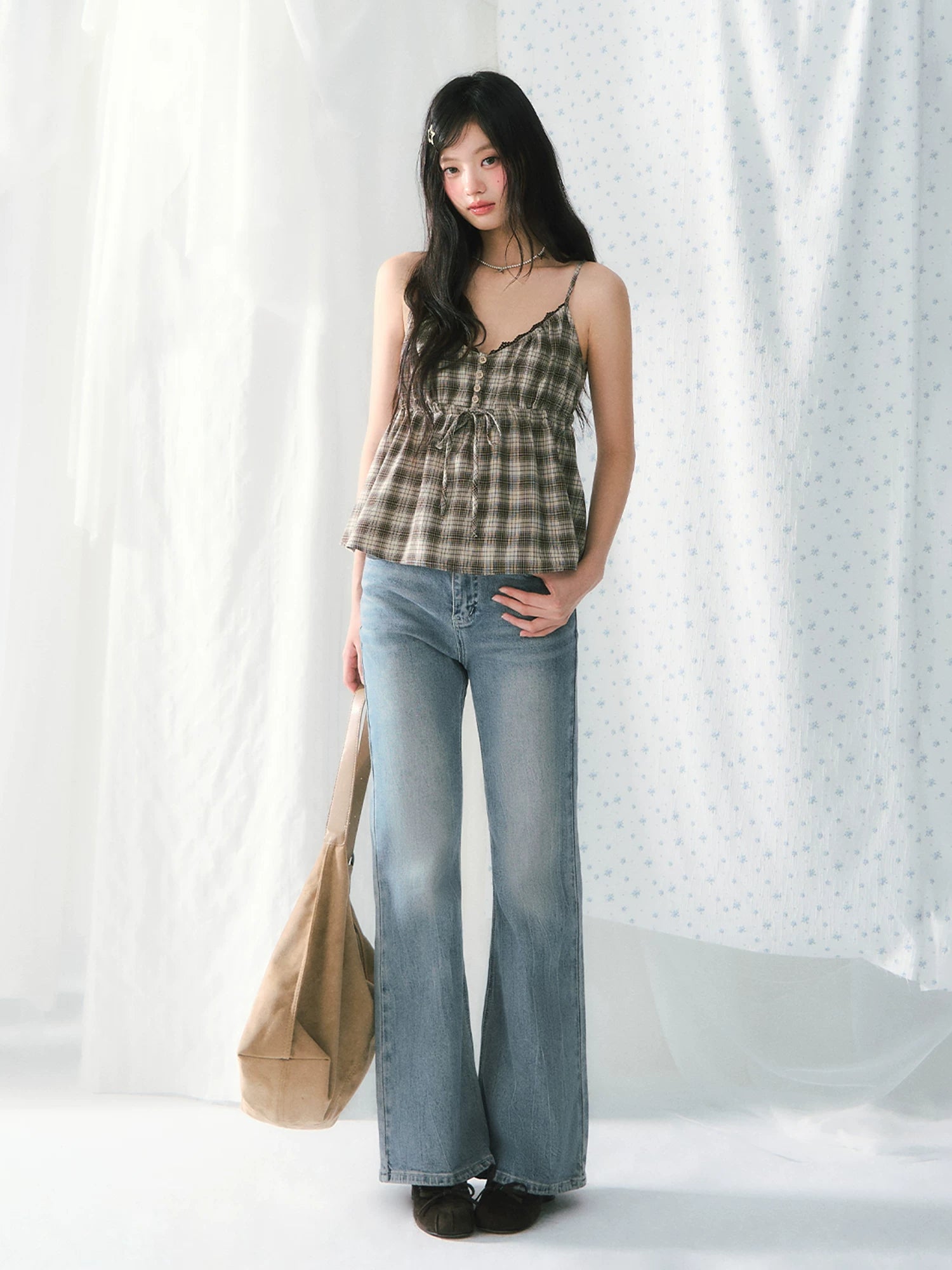Lace Plaid Camisole Top