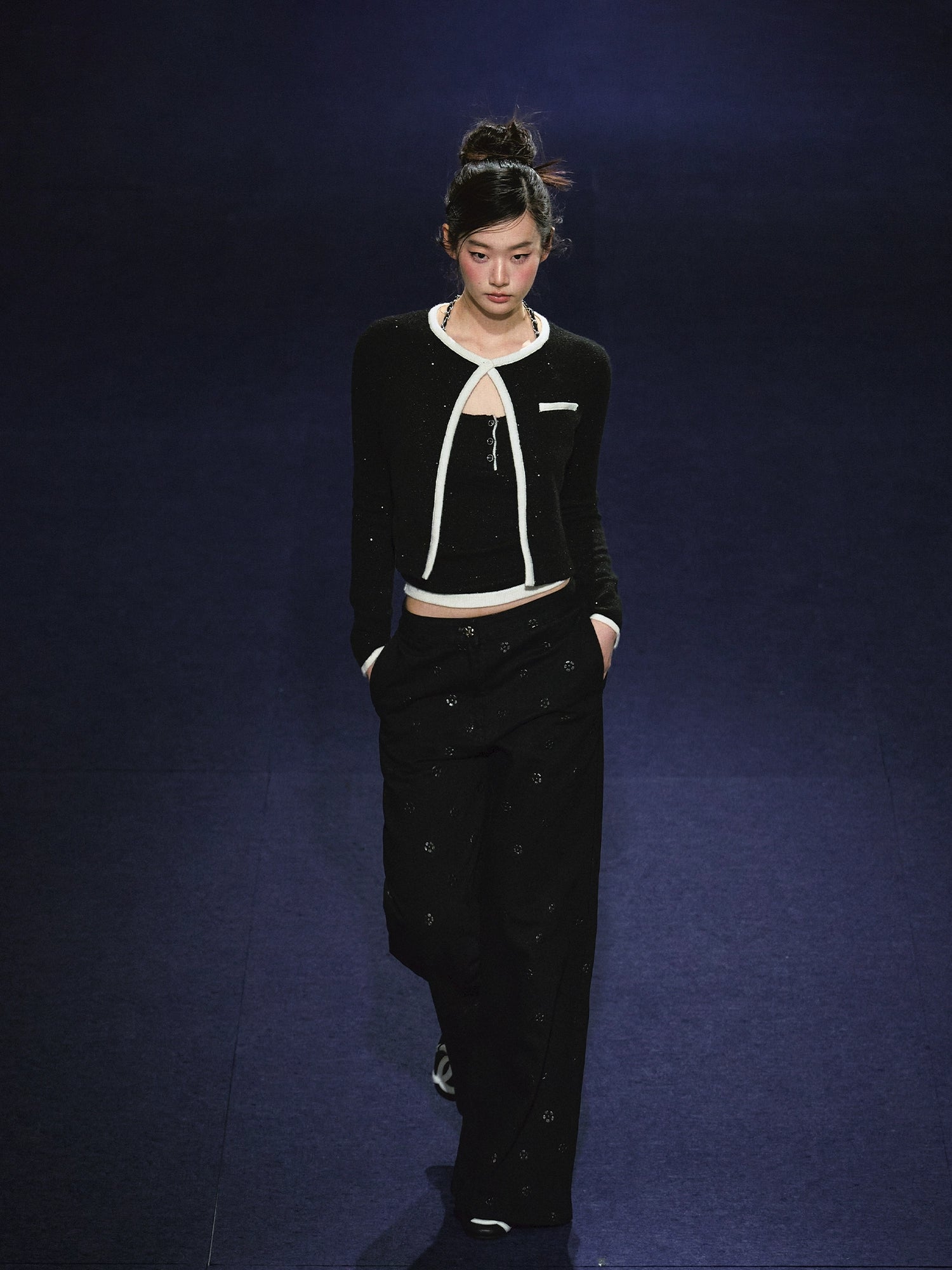 Tweed Galaxy Shimmer Chain Halter Camisole & Cardigan Set