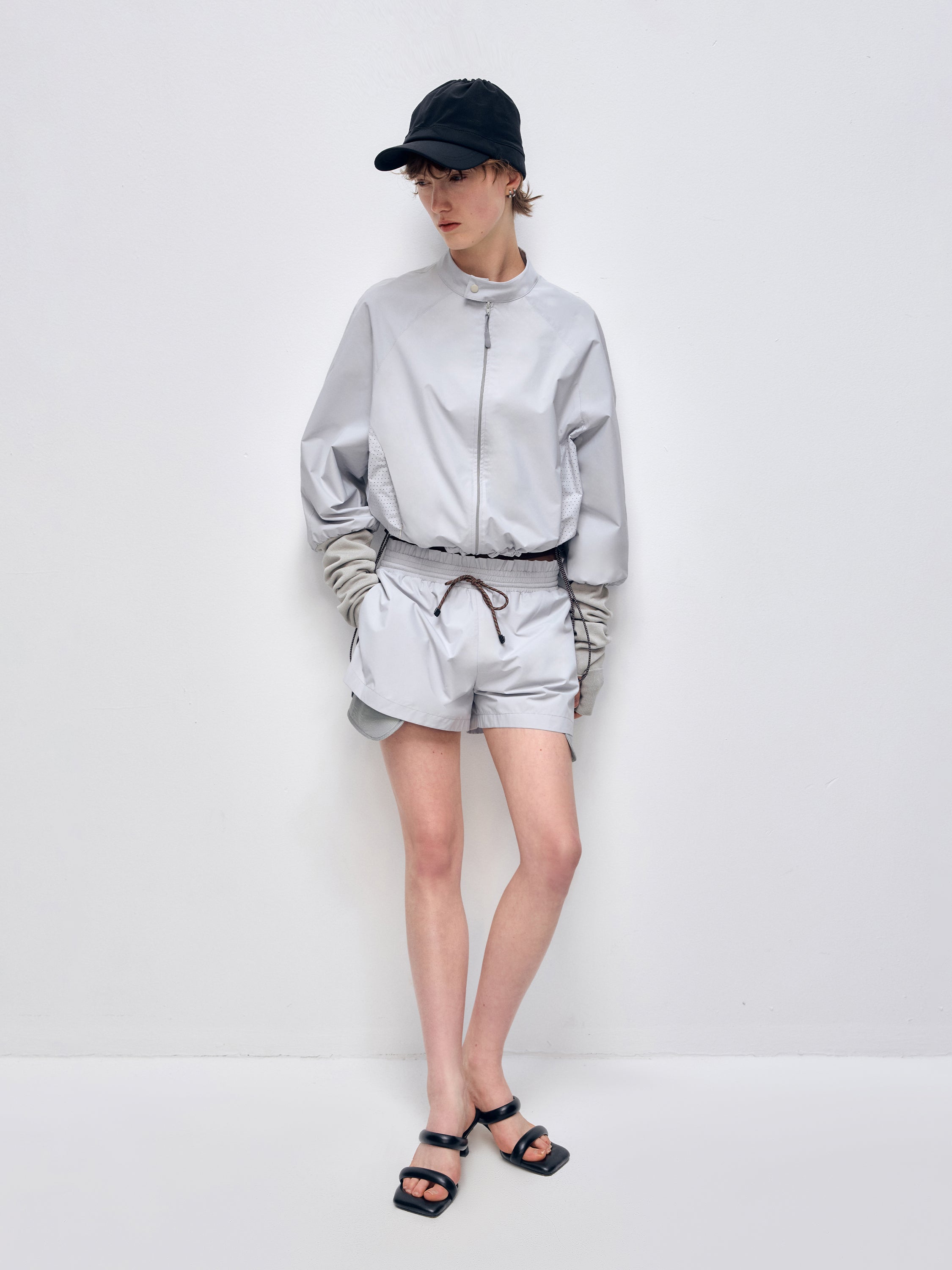 Color Block Outdoor Sports Jacket & Shorts Set