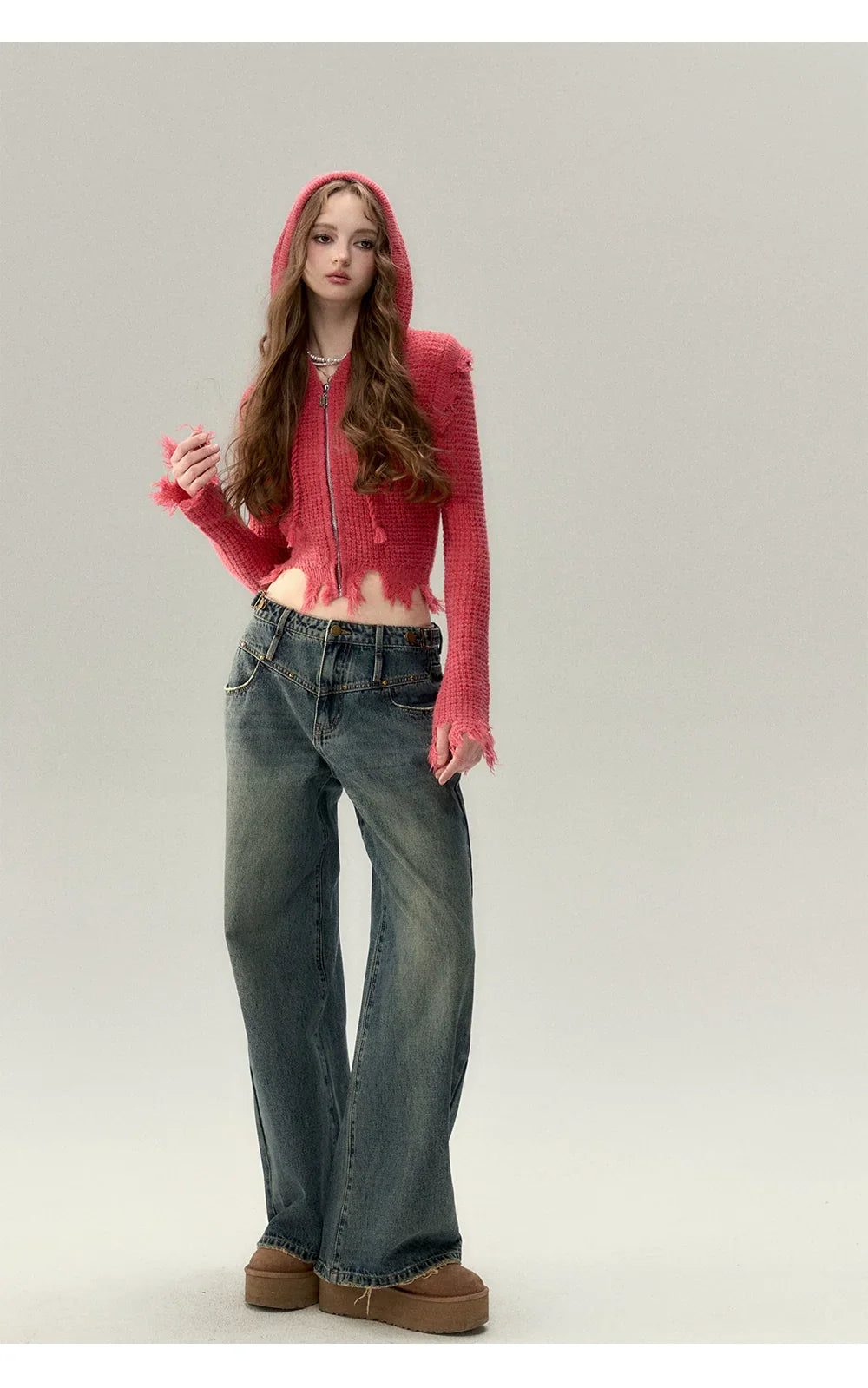 Fringe Waffle-Knit Cardigan