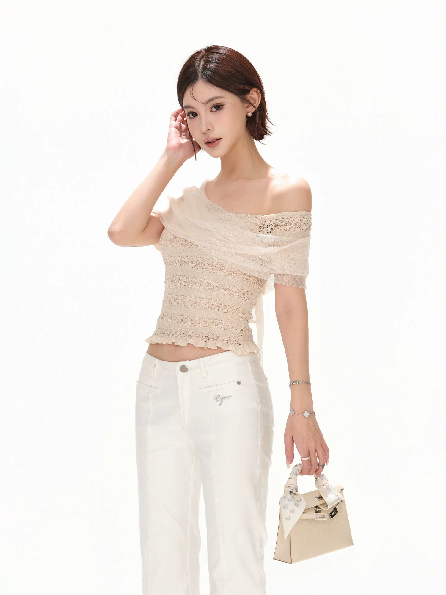 Lace Off-Shoulder Knit Top