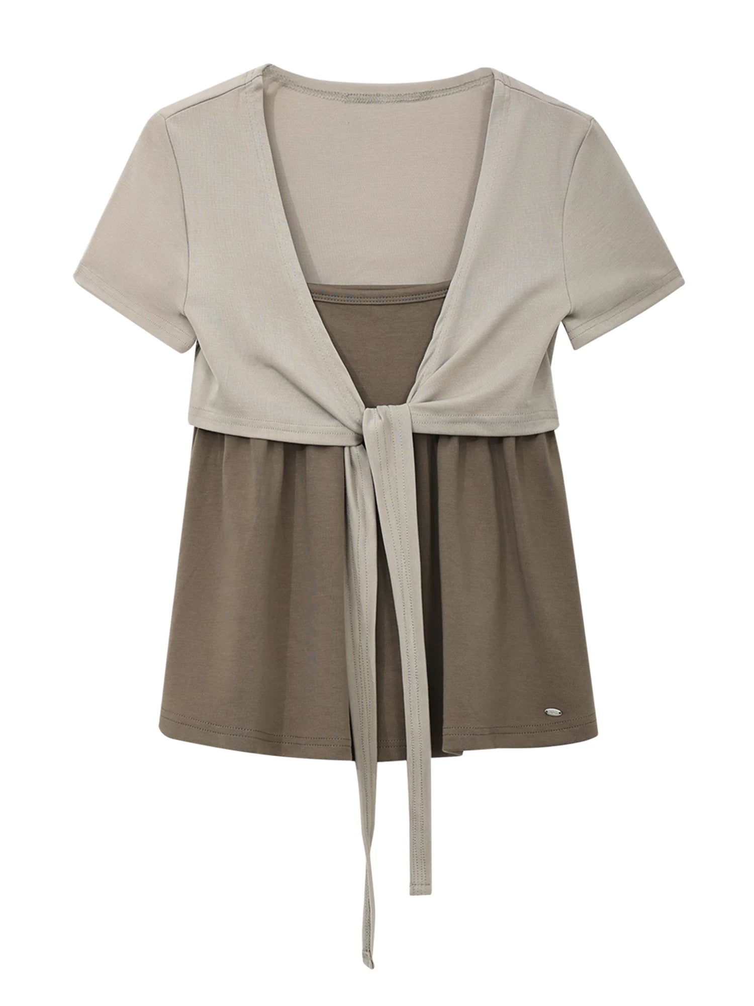 Fake Two-Piece Tie Blouse & Pants Set