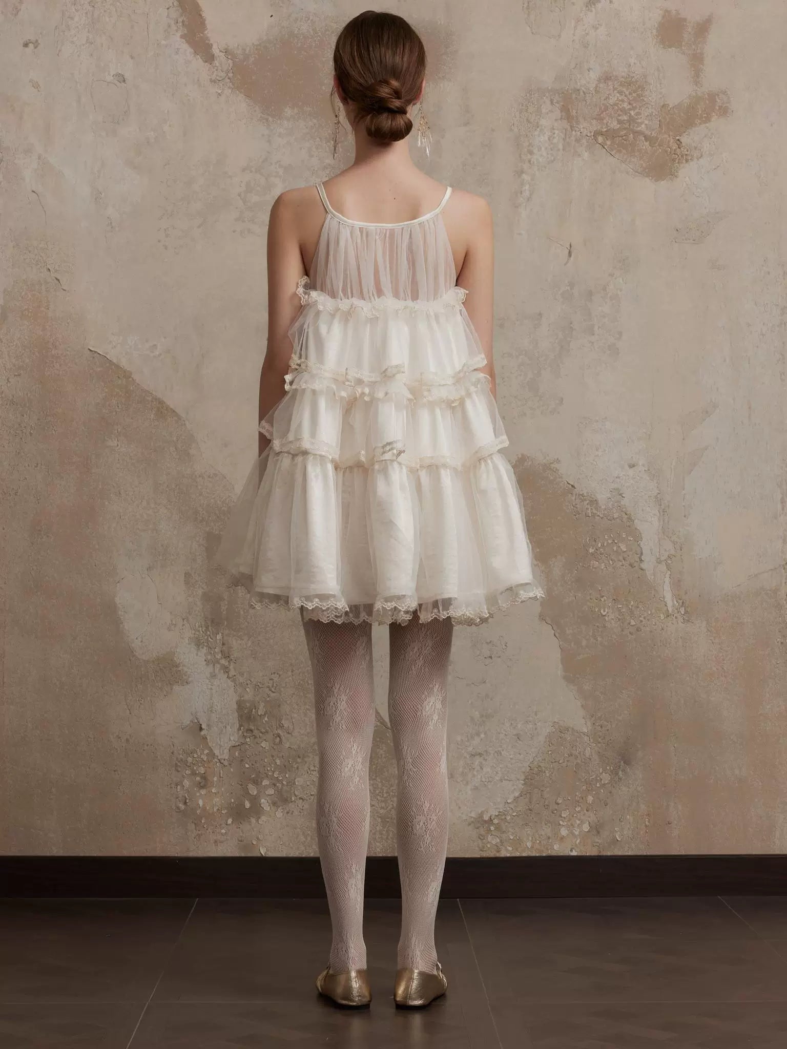 Beige Lace Halter Dress