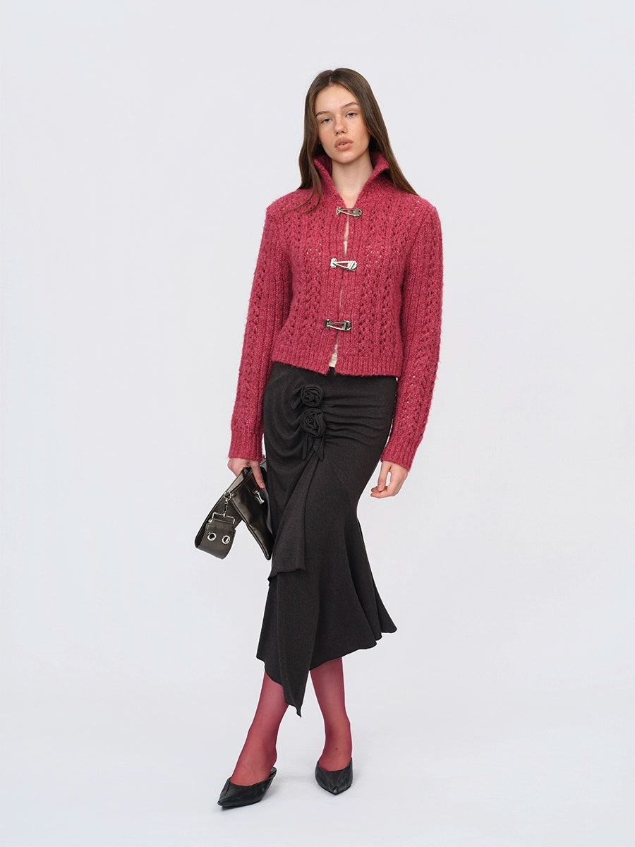 Grey Draped Knit Skirt