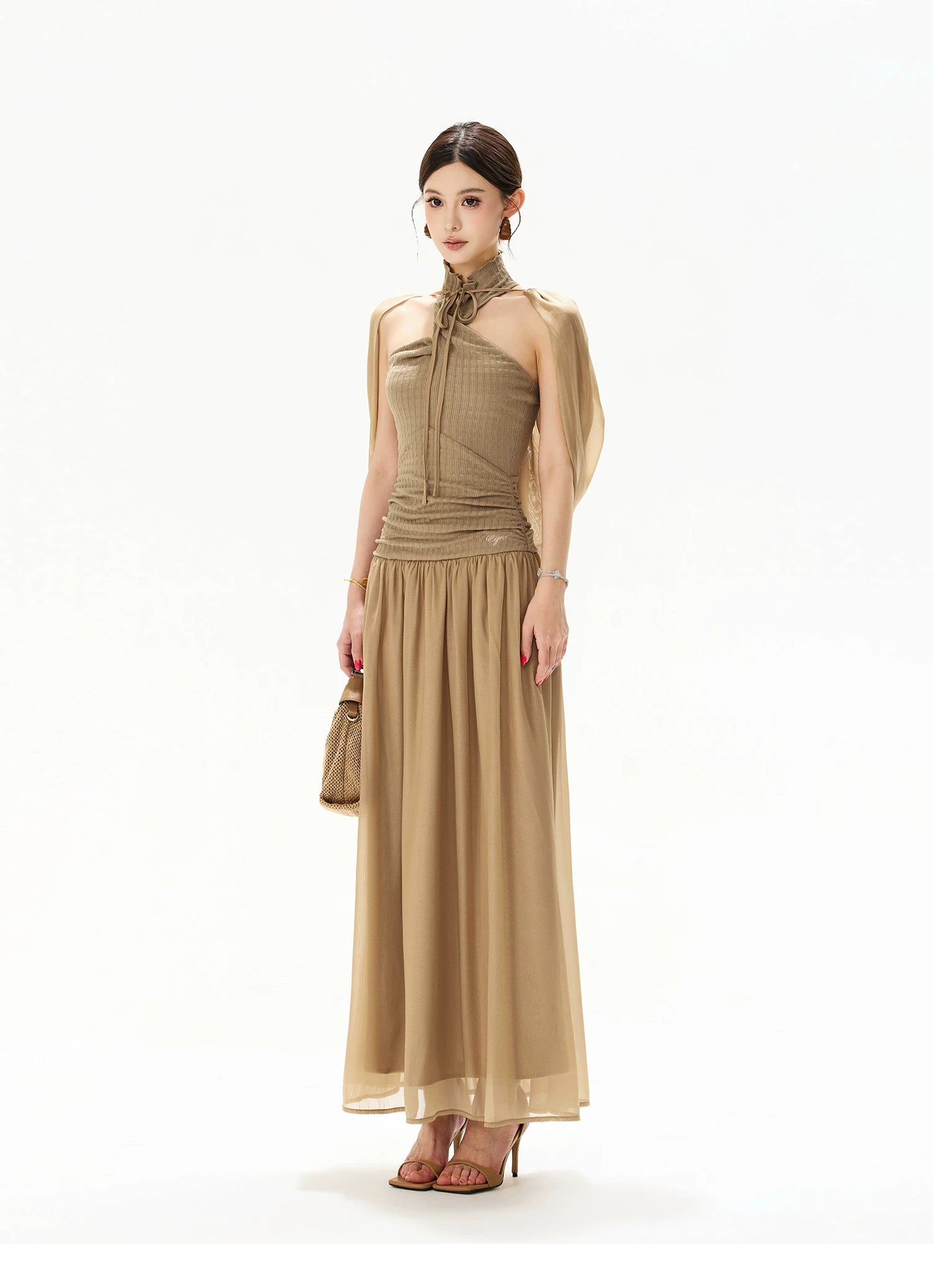 Halter Knit Chiffon Dress
