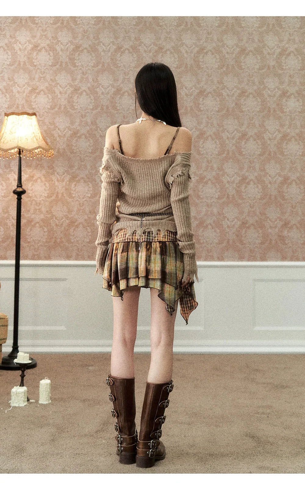 Khaki & Off-white Frayed Edge Sweater