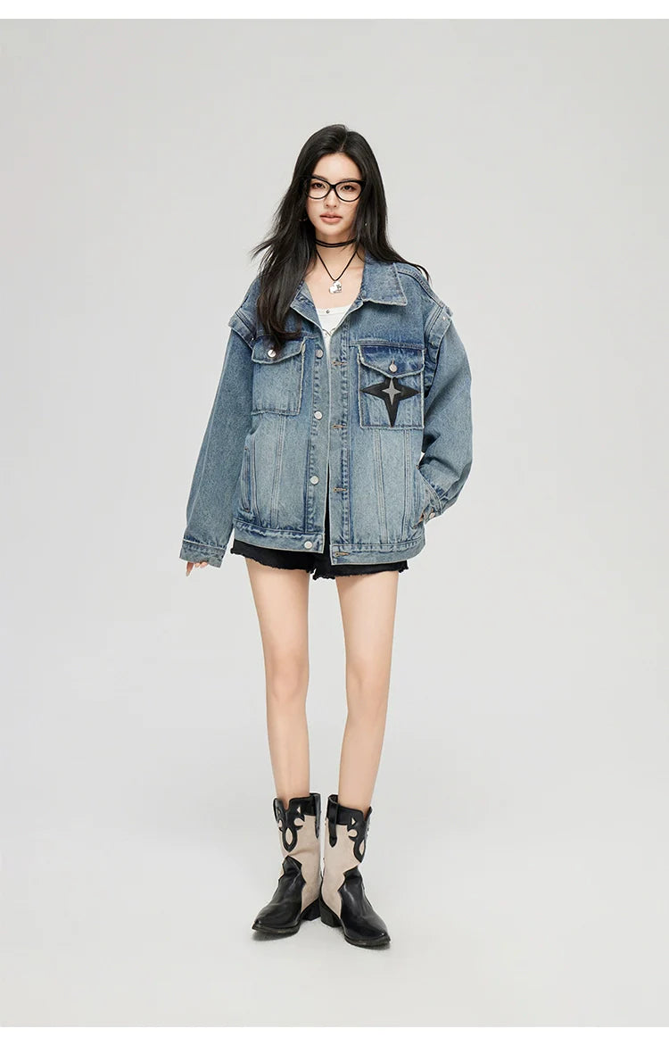 Washed Turn-down Collar Denim Jacket