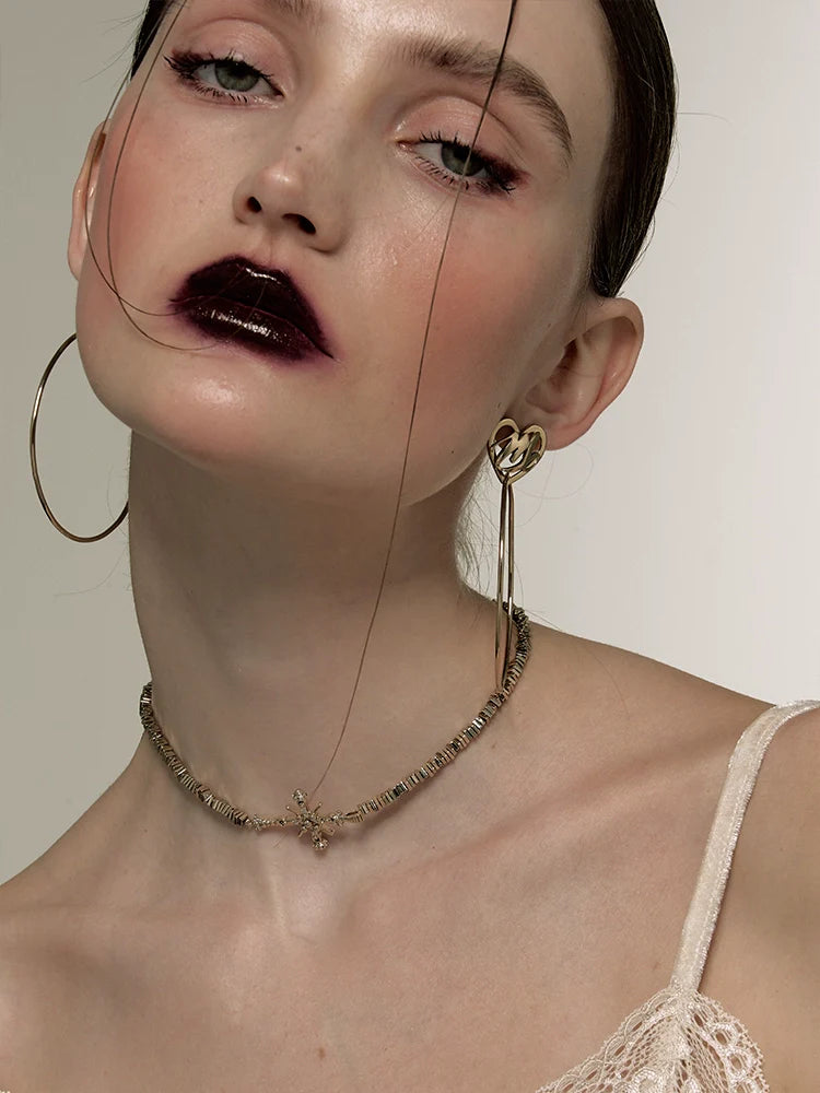 Retro Gold Cross Broken Silver Choker