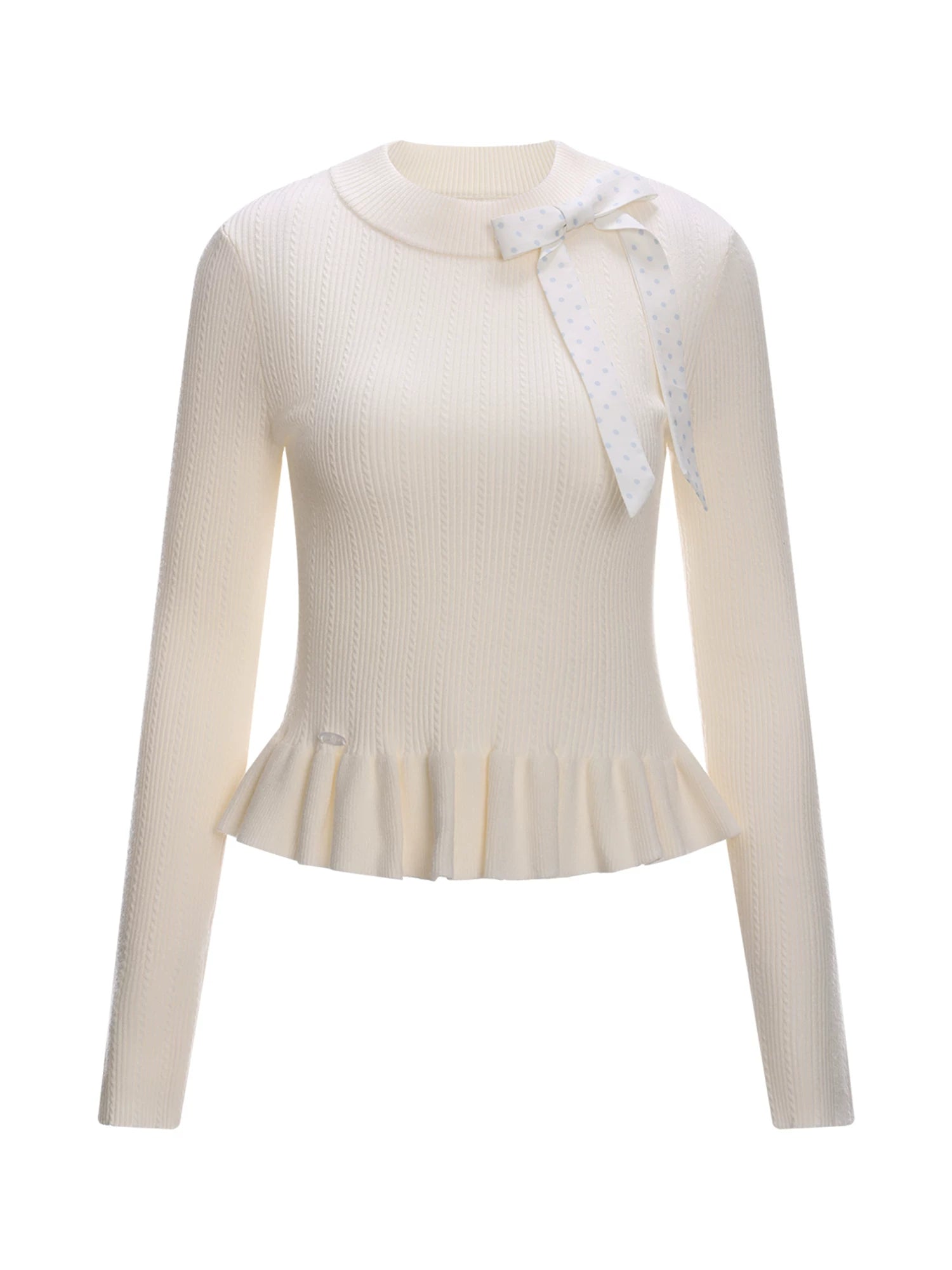 Apricot Bow Ruffle Knit Top