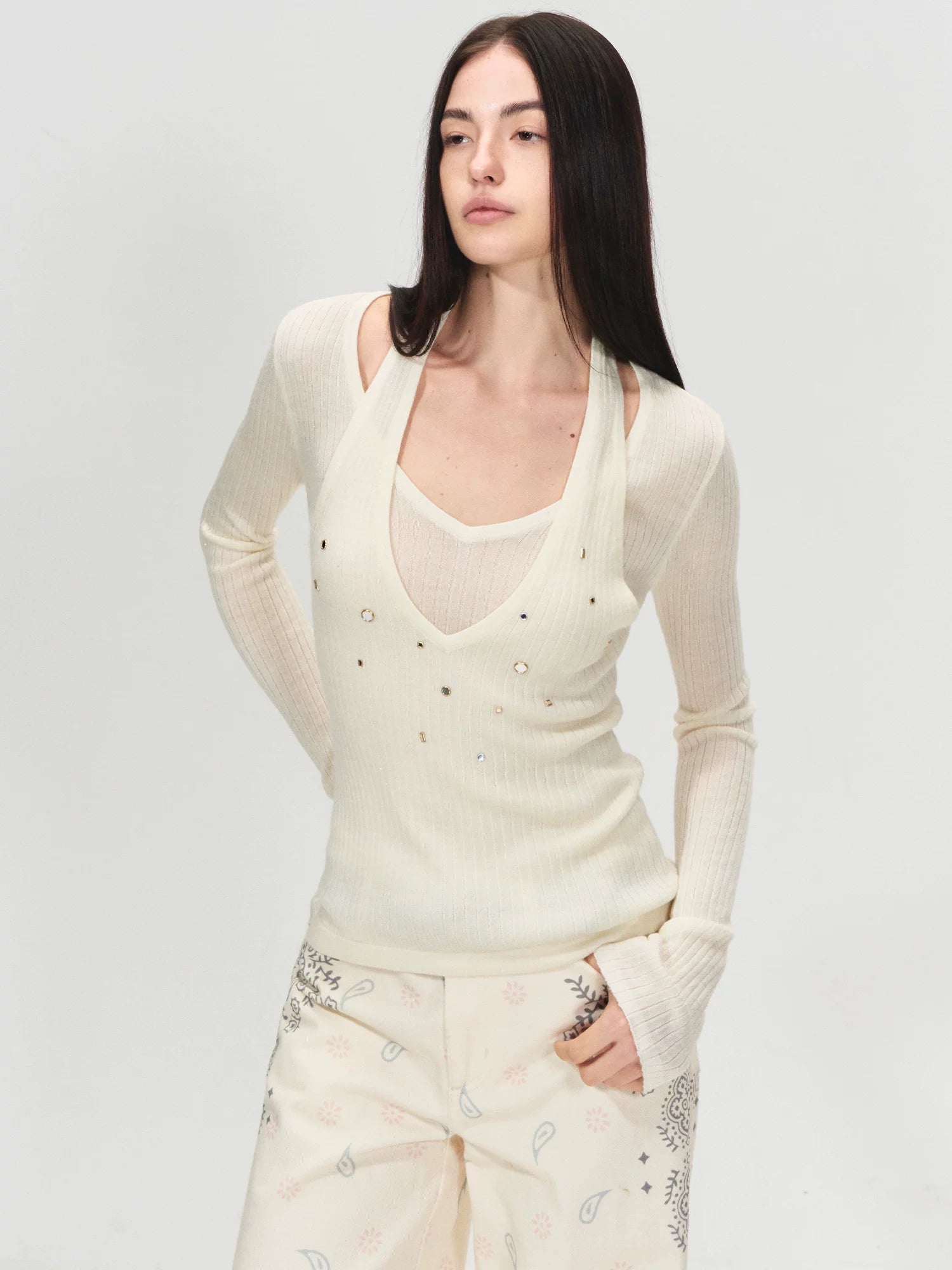 100% Wool Shimmer Halter Layered Top