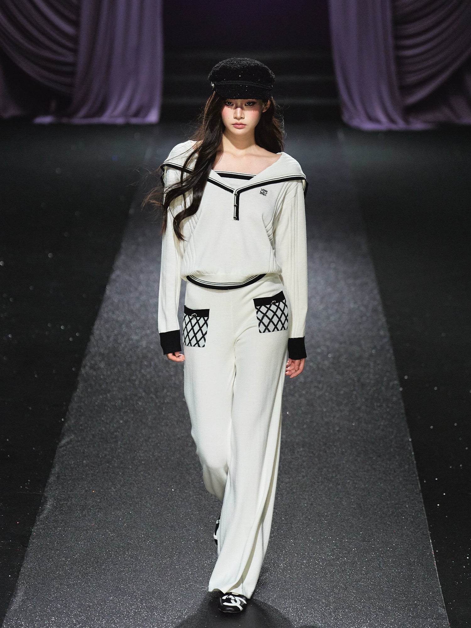 Sailor-Collar Knit Two-Piece Set