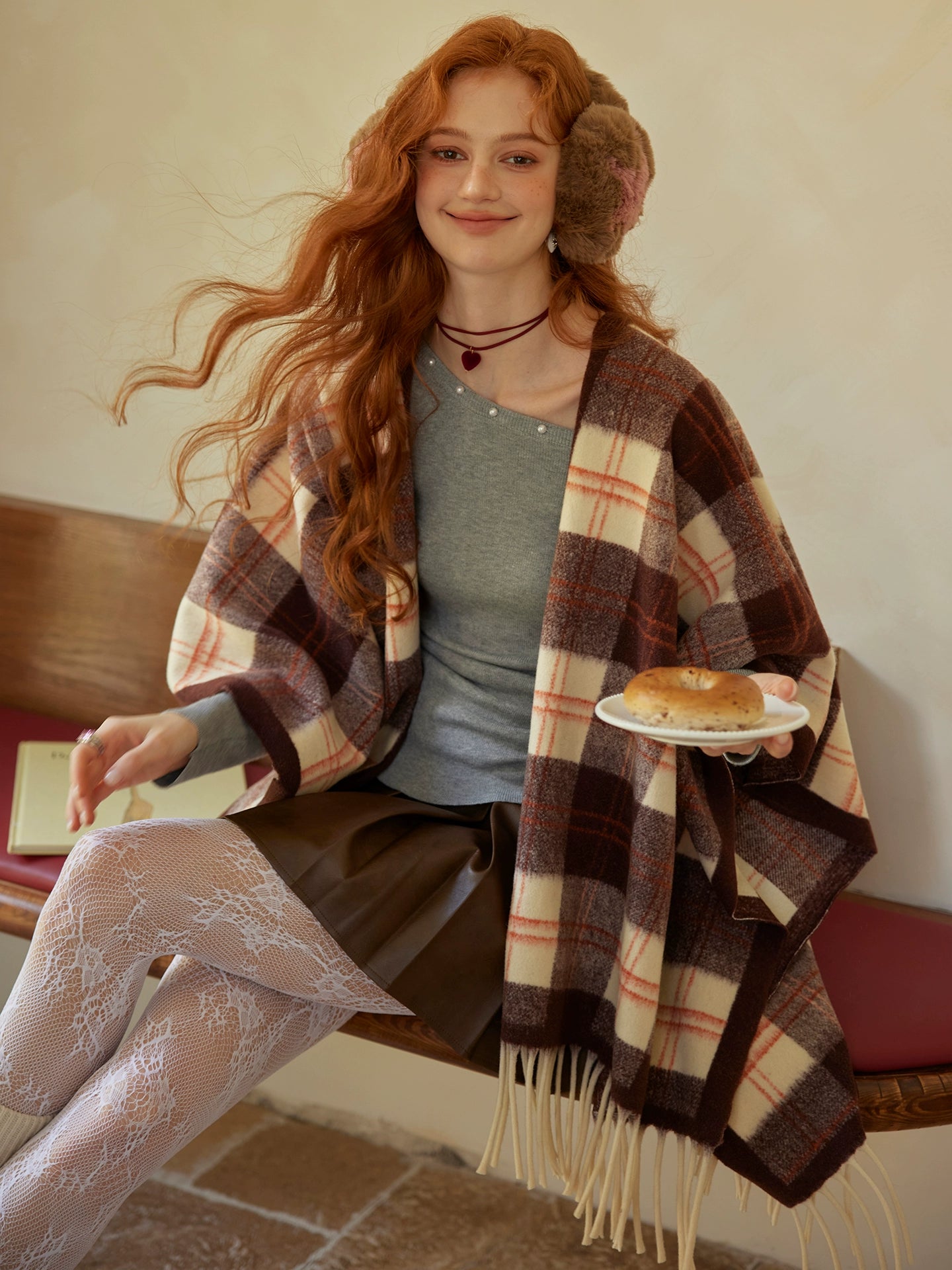 Plaid Fringed Wool Scarves