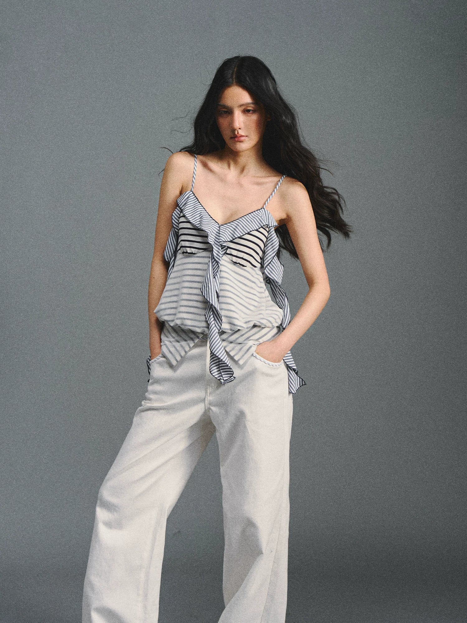 Navy Mesh Spliced Camisole Top