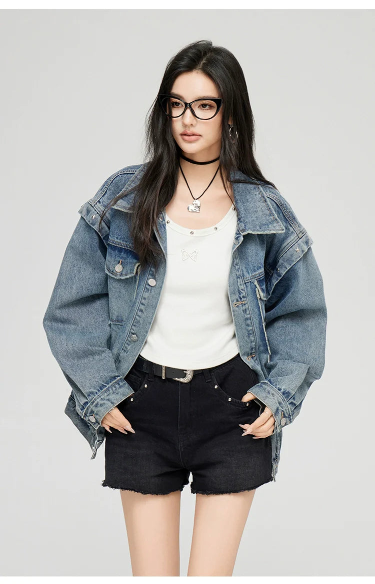 Washed Turn-down Collar Denim Jacket