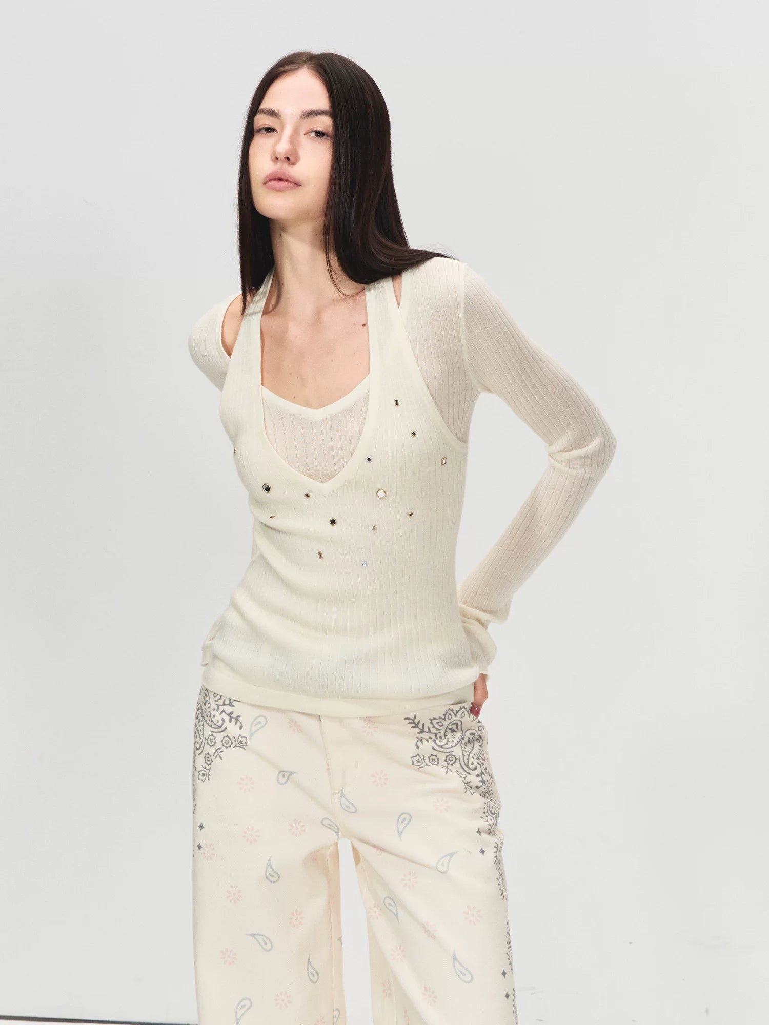 100% Wool Shimmer Halter Layered Top