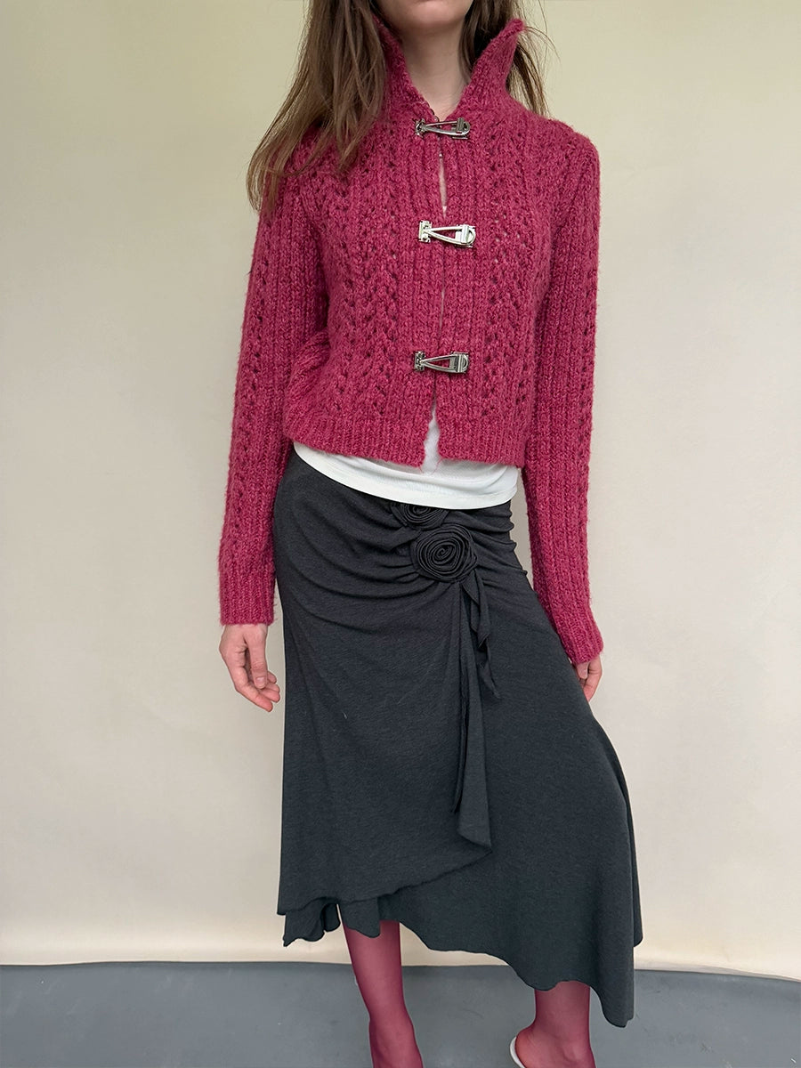 Grey Draped Knit Skirt