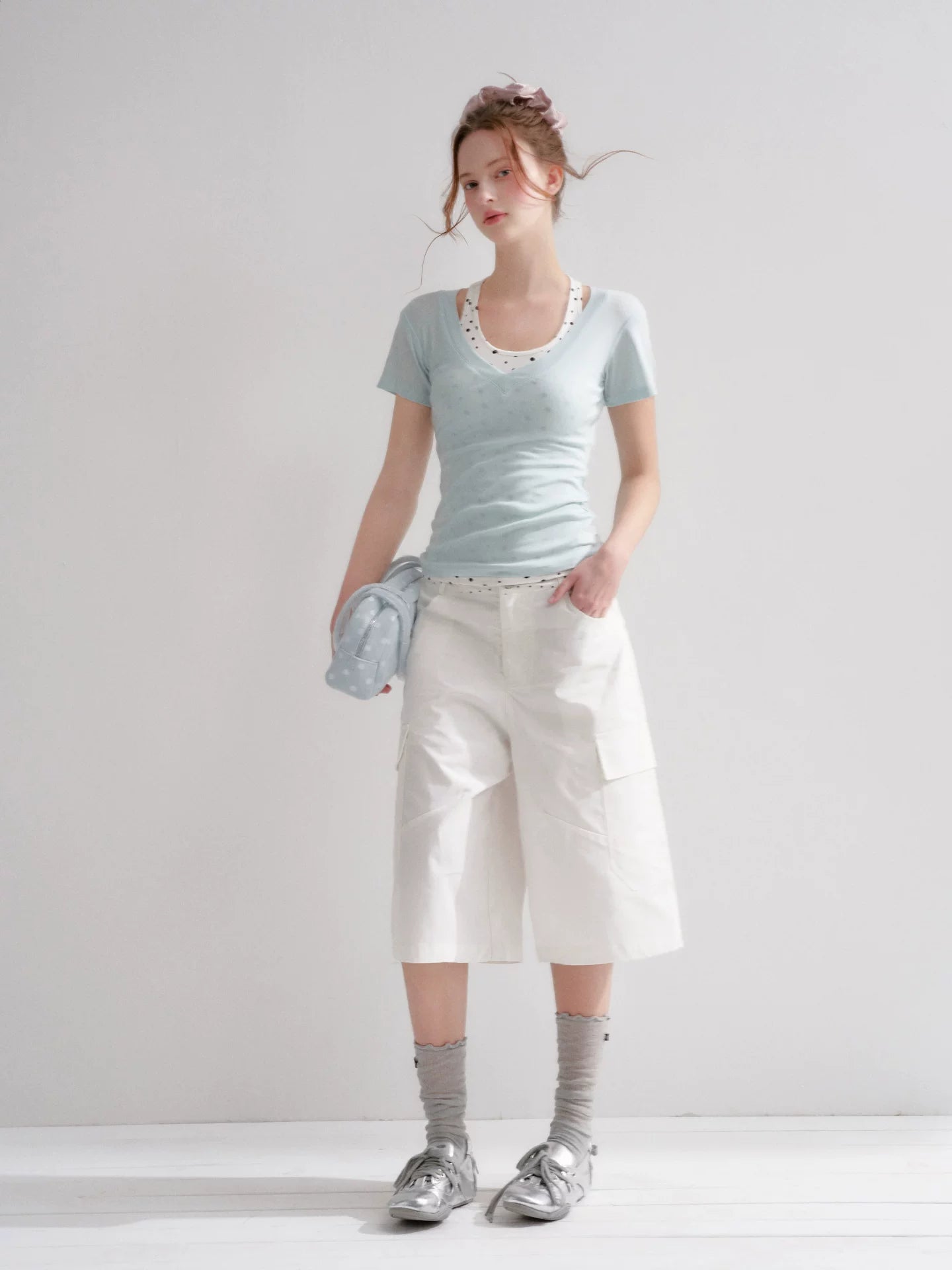 Blue V-Neck Fitted T-shirt