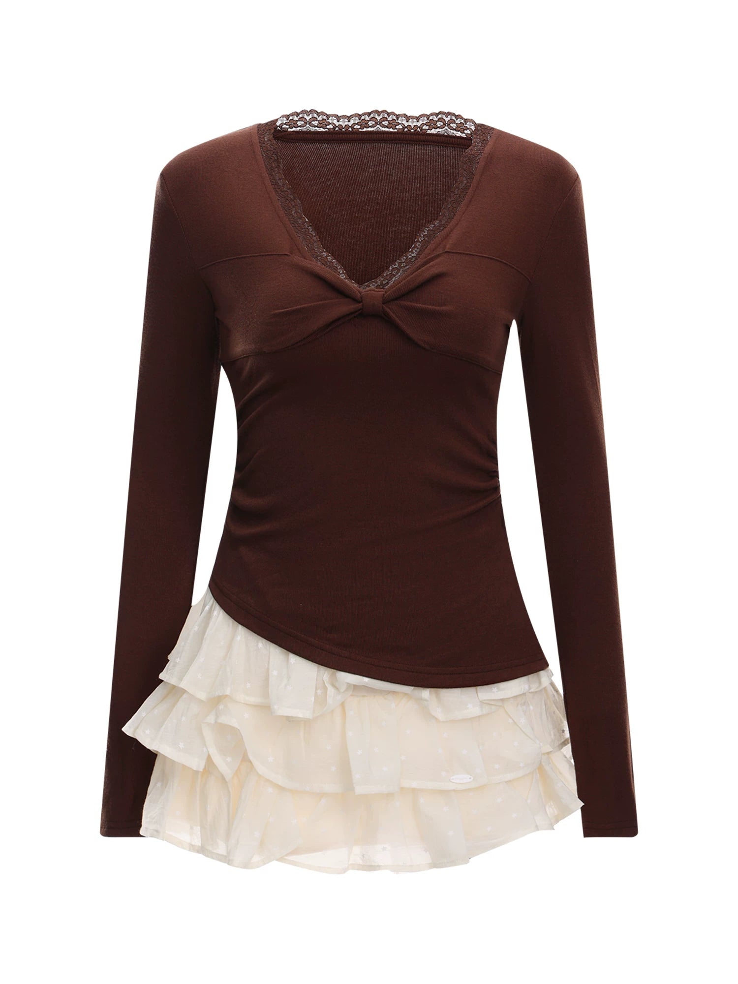 Lace Panel Faux Layered Knit Dress