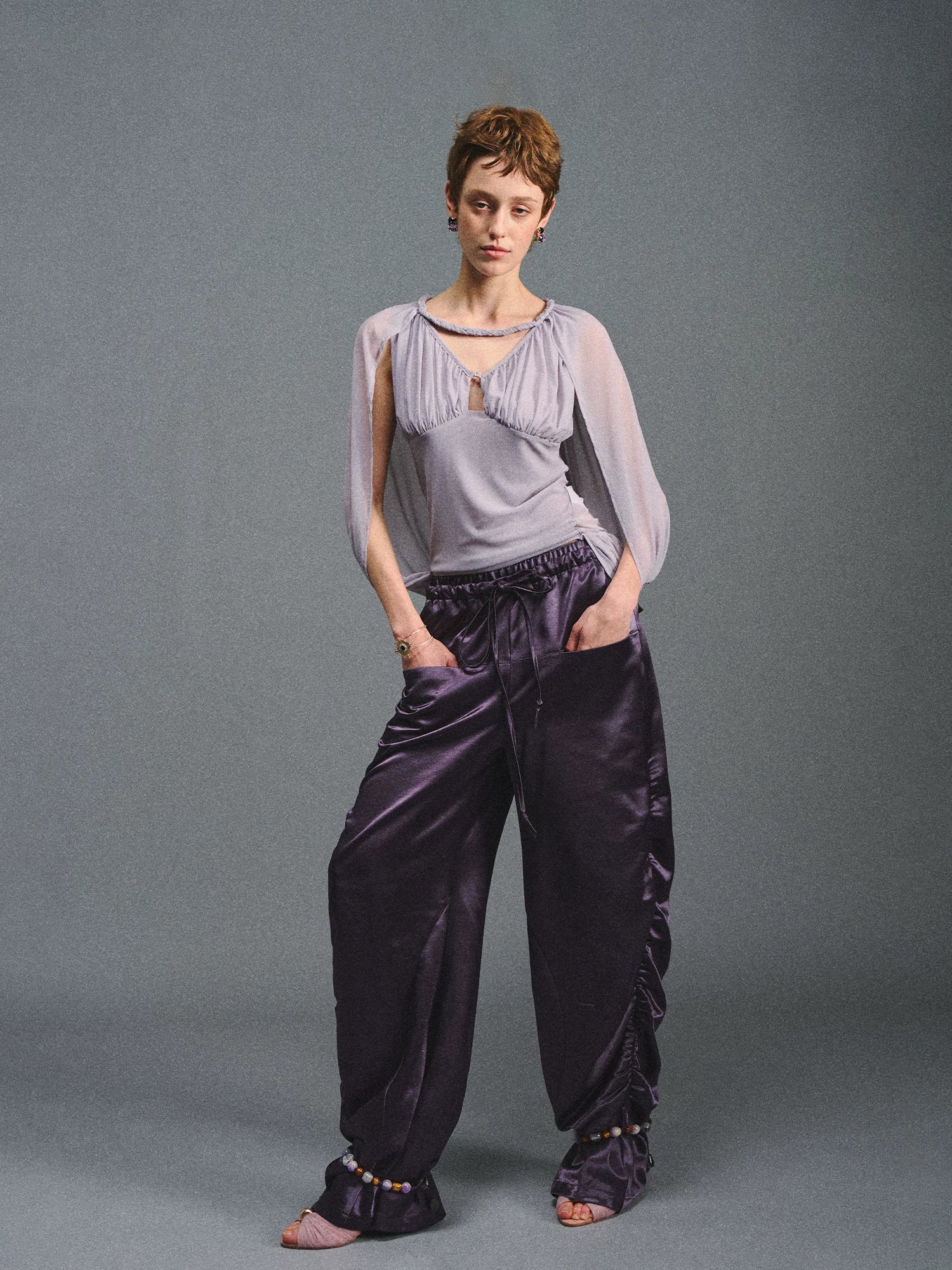 Dark Purple Satin Parachute Pants