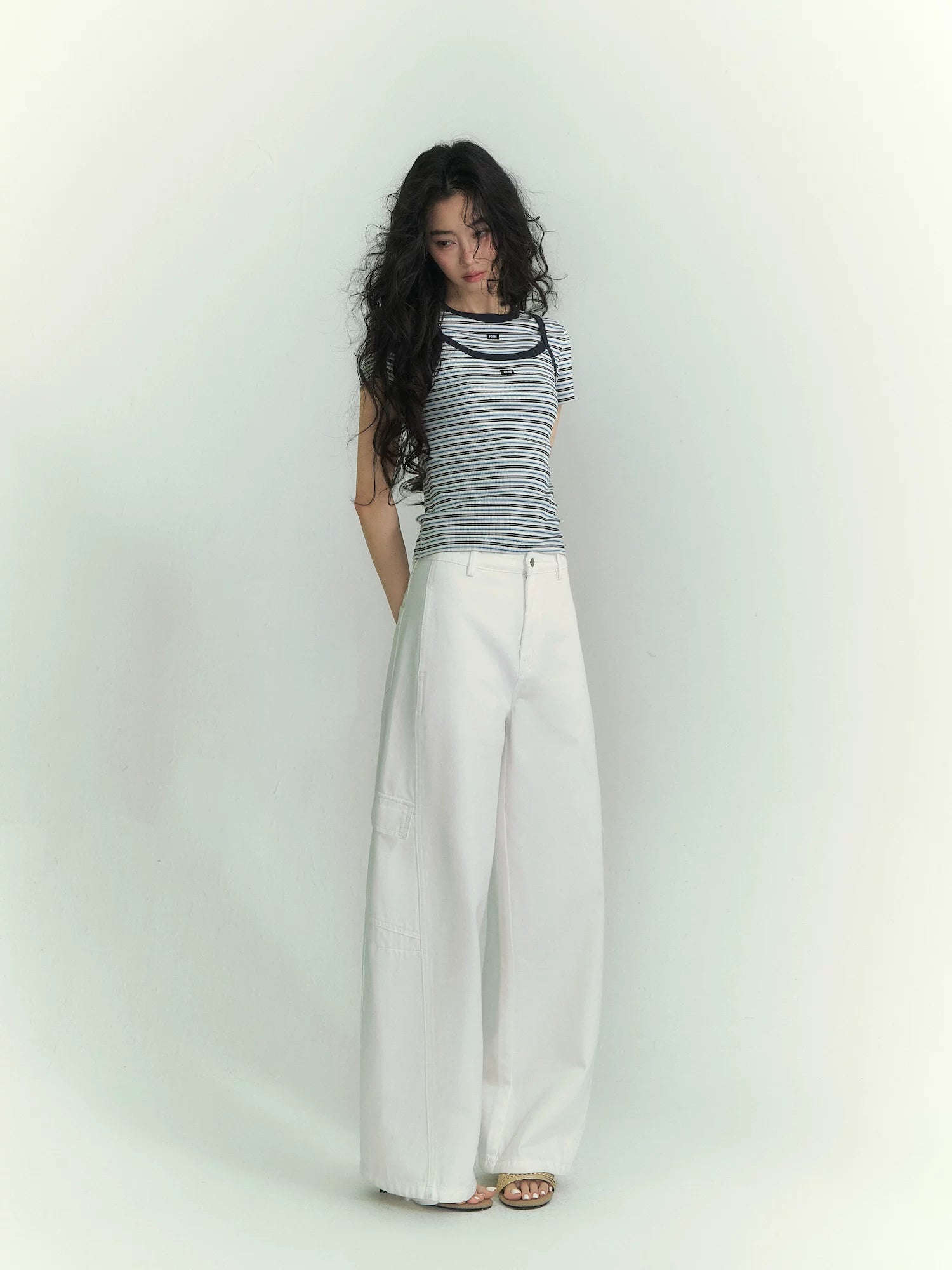 Curved Cargo Denim Pants